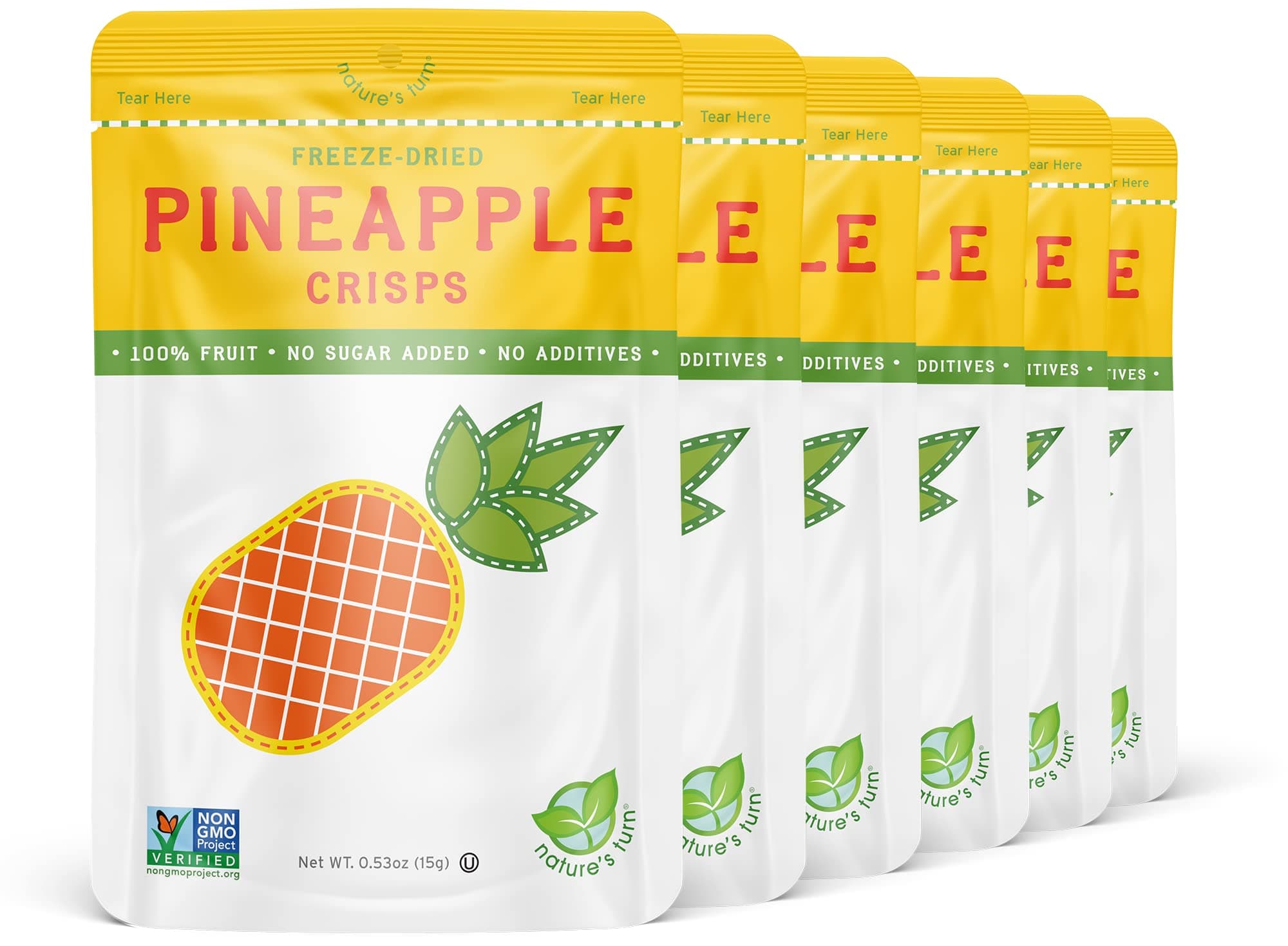Nature’s Turn Freeze-Dried Pineapple Crisps – Healthy, Gluten-Free, Crispy & Delicious, Plant-Based Snack, Ideal for Cereal, Smoothies, School Lunches, & On-the-Go, Bags of 6 (0.53 oz Each)