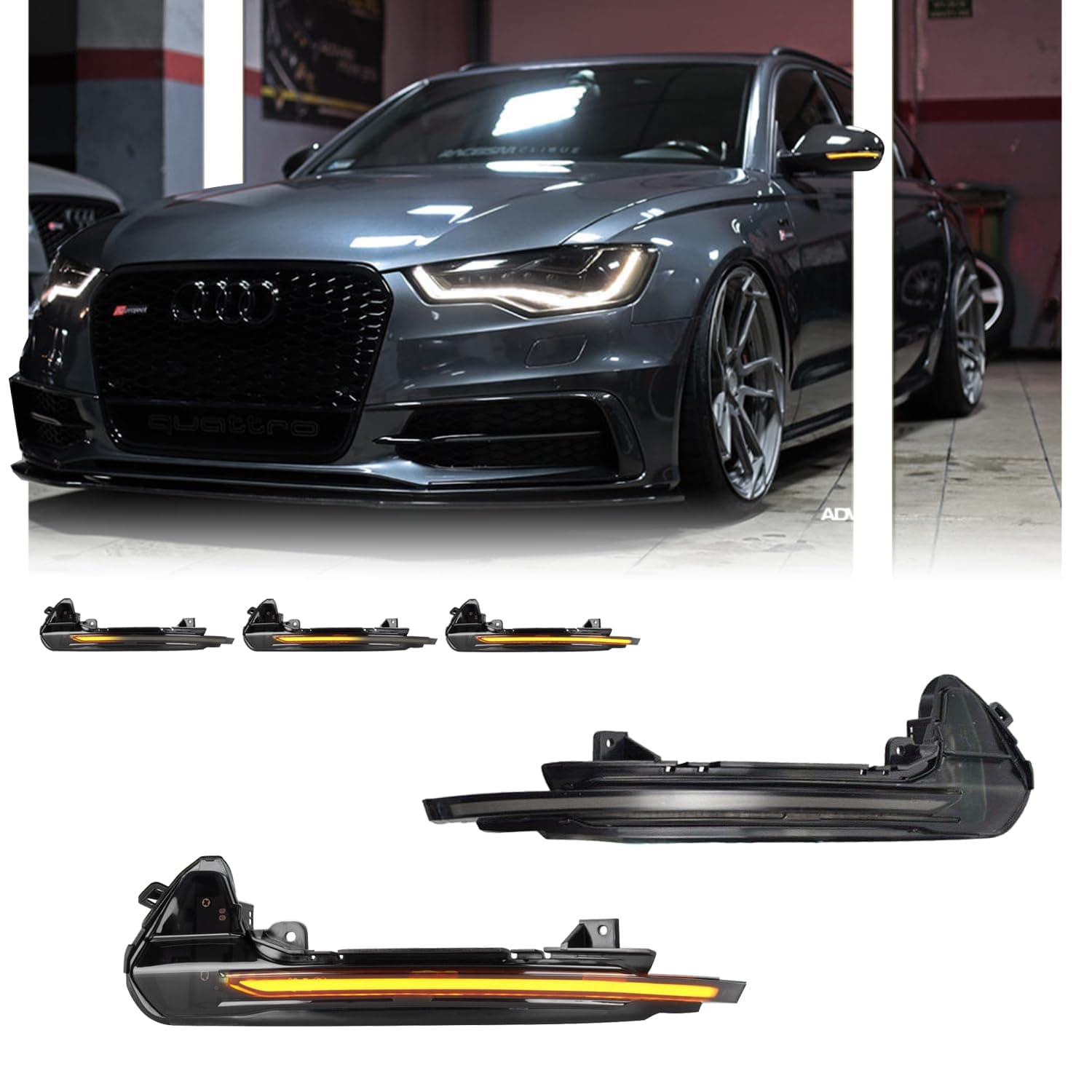 2 PCS Sequential Dynamic LED Side Mirror Turn Signal Lights for 2013-2018 Au-di A6 S6 RS6 4G C7 C7.5, Audi Accessories Clear Lens Turn Signal Indicator Lamp