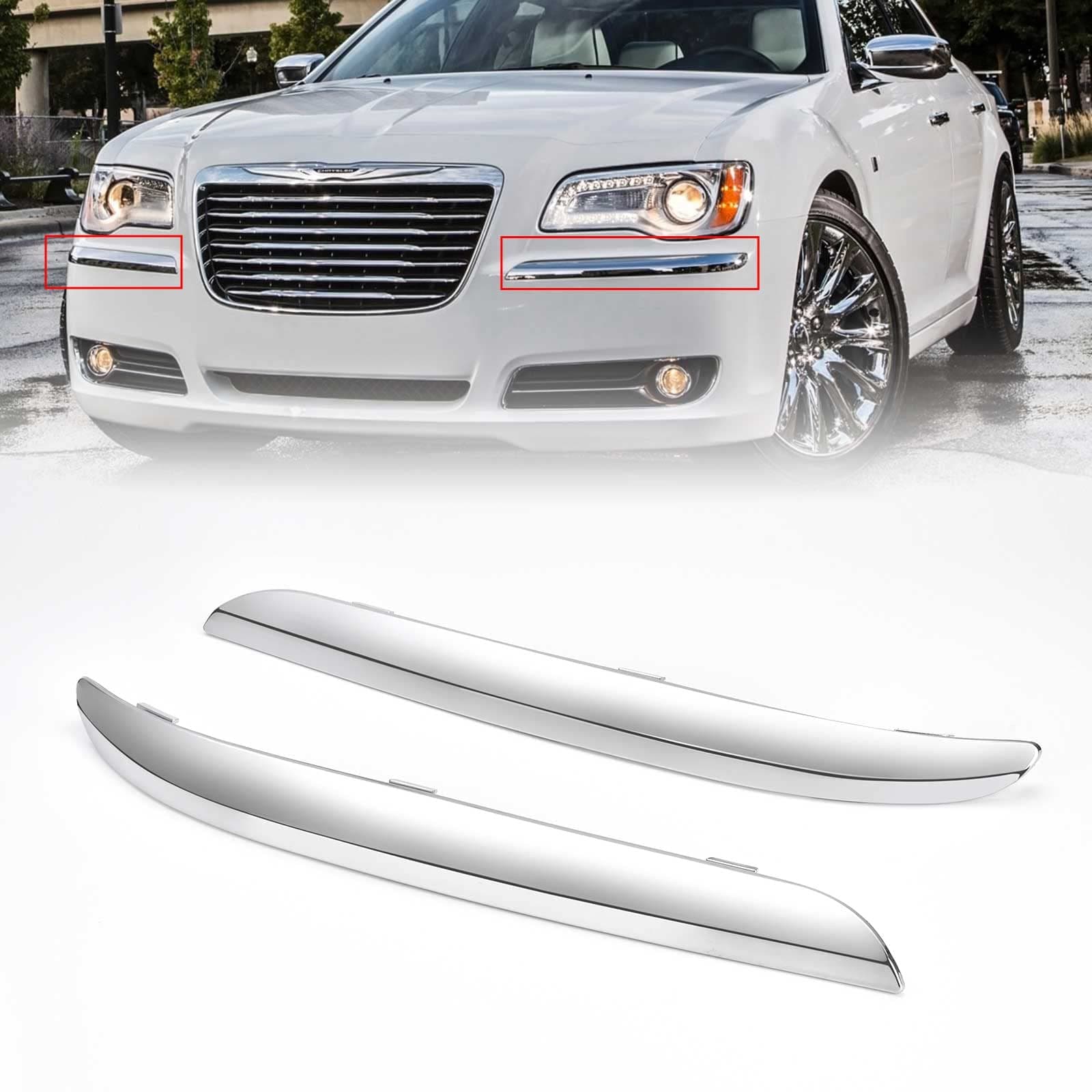 Front Left and Right Bumper Guard Molding Trim Chrome Compatible with Chrysler 300 2011 2012 2013 2014 Replaces CH1046103 CH1047103 68127941AB 68127940AB
