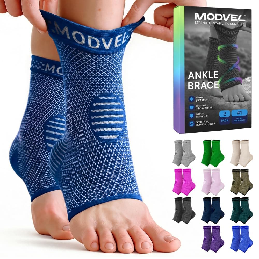 Modvel Nylon 2 Pack Ankle Brace Compression Sleeve|Injury Recovery, Joint Pain|Fsa Or Hsa Eligible|Achilles Tendon Support, Plantar Fasciitis Foot Socks With Arch Support