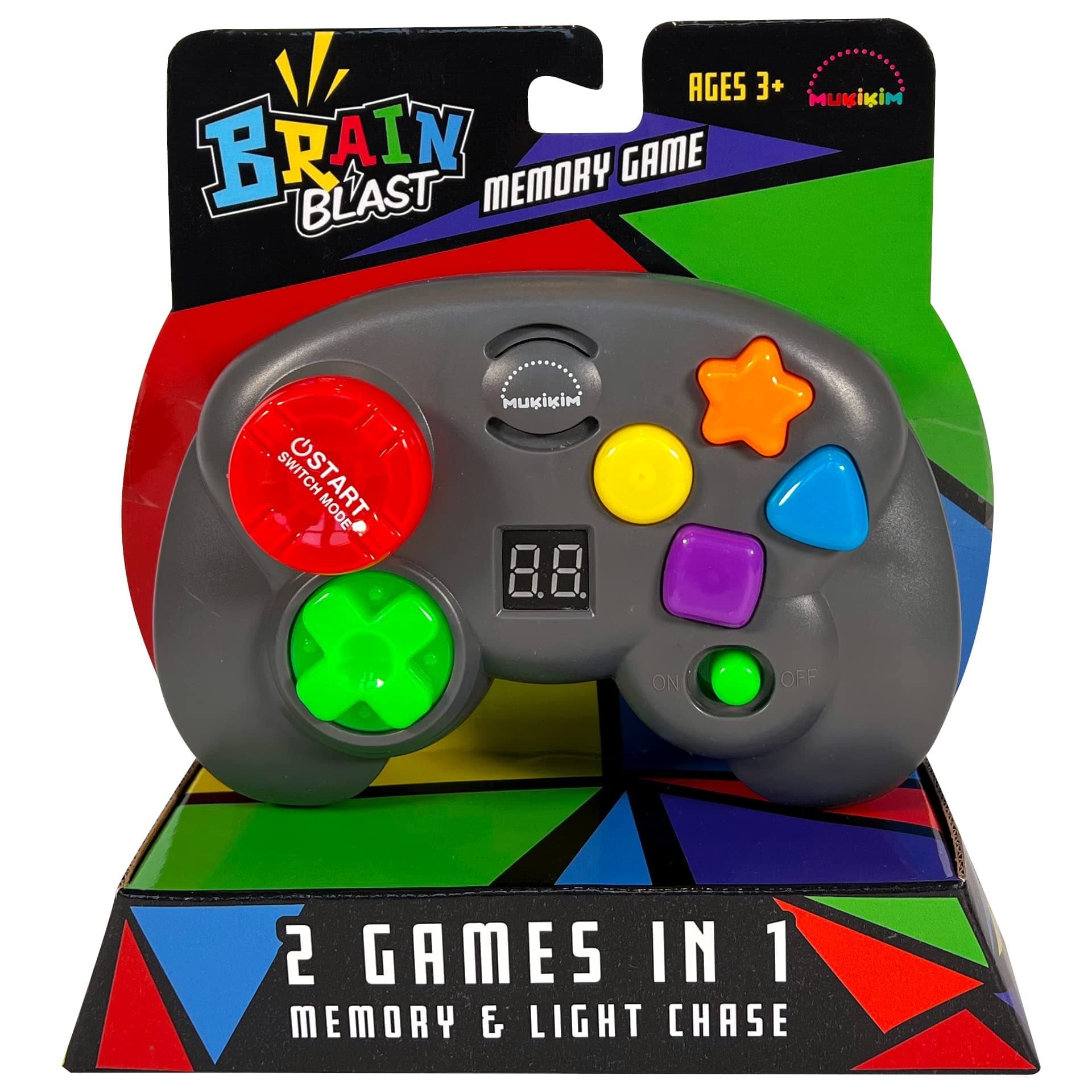 MUKIKIM Brain Blast - Memory & Light Chase 2 Games in 1. Exciting & Unique Electronic Handheld Game for Kids Ages 3+. Challenge Yourself to Repeat The Patterns & Advance to Higher Levels!