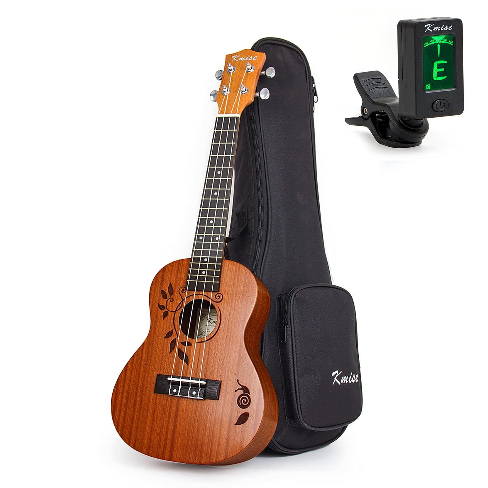 kmise Concert Ukulele 23" Ukulele Tuner with Case! Laser top pattern available