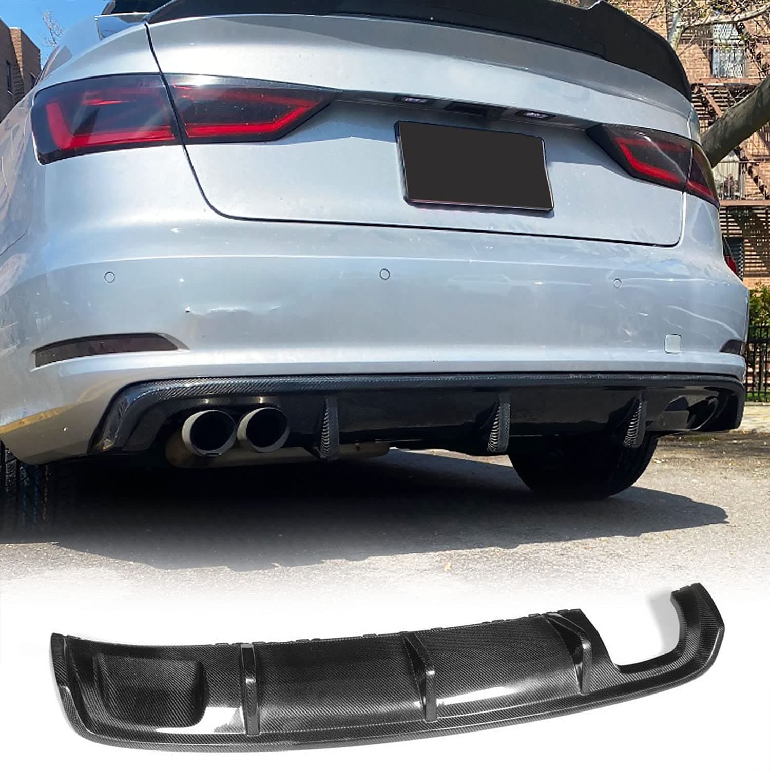 Carbon Fiber Rear Bumper Diffuser Fits for Audi A3 8V Base Sedan 2014 2015 2016 Non-Sline Non-S4 Factory Outlet Lower Bumper Lip Spoiler Body Kit