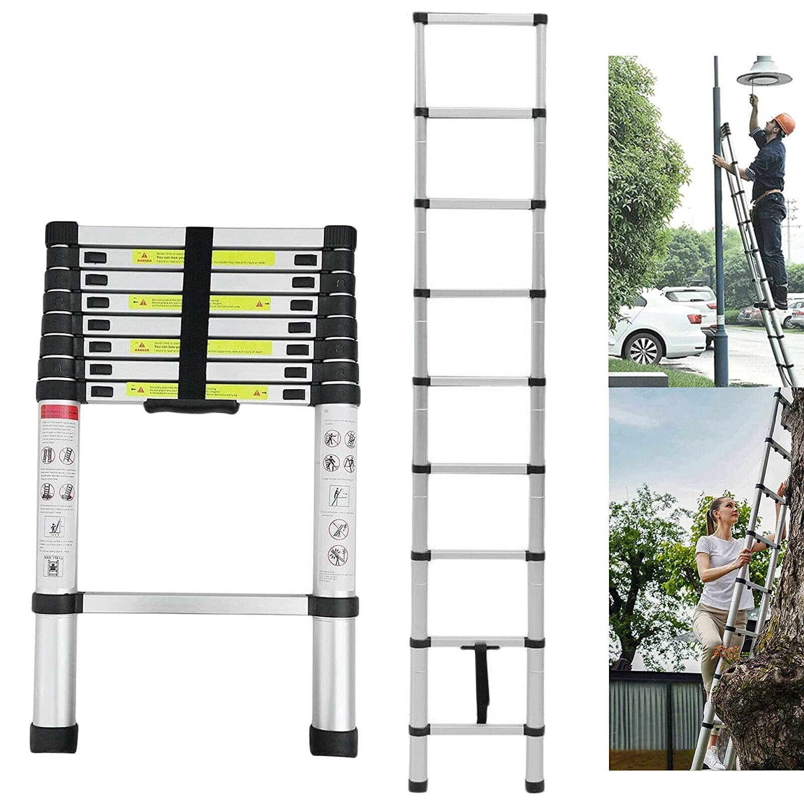 8.5FT Step Ladder Folding Lightweight Portable Aluminum Ladders Multi-Purpose, Non-Slip Safety, Maximum Loading 150kg