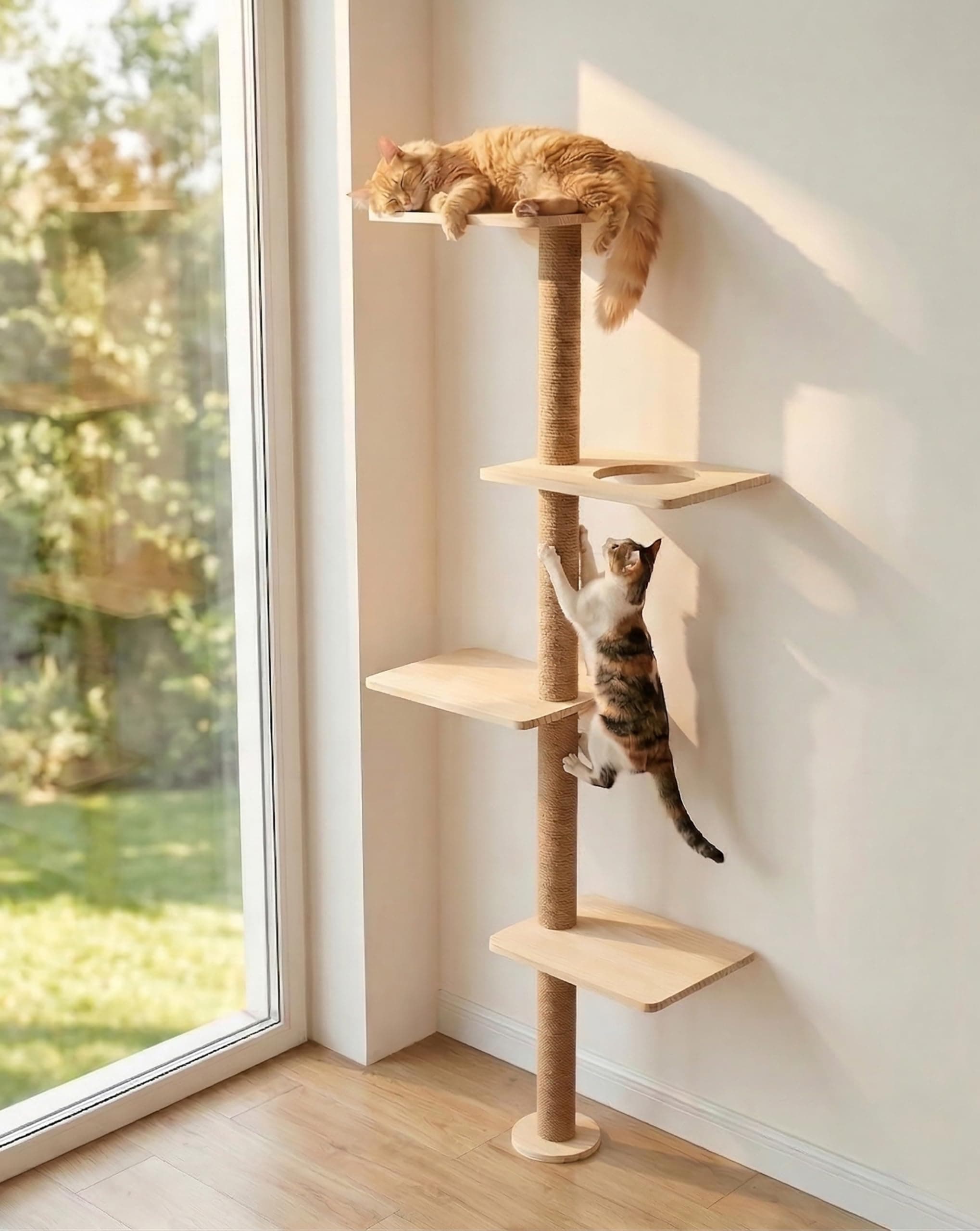 HAPYKITYS Cat Tree Wall Mounted Tall Scratching Post for Indoor Cats Climbing Tower Activity Wood Cat Wall Furniture 73 inch