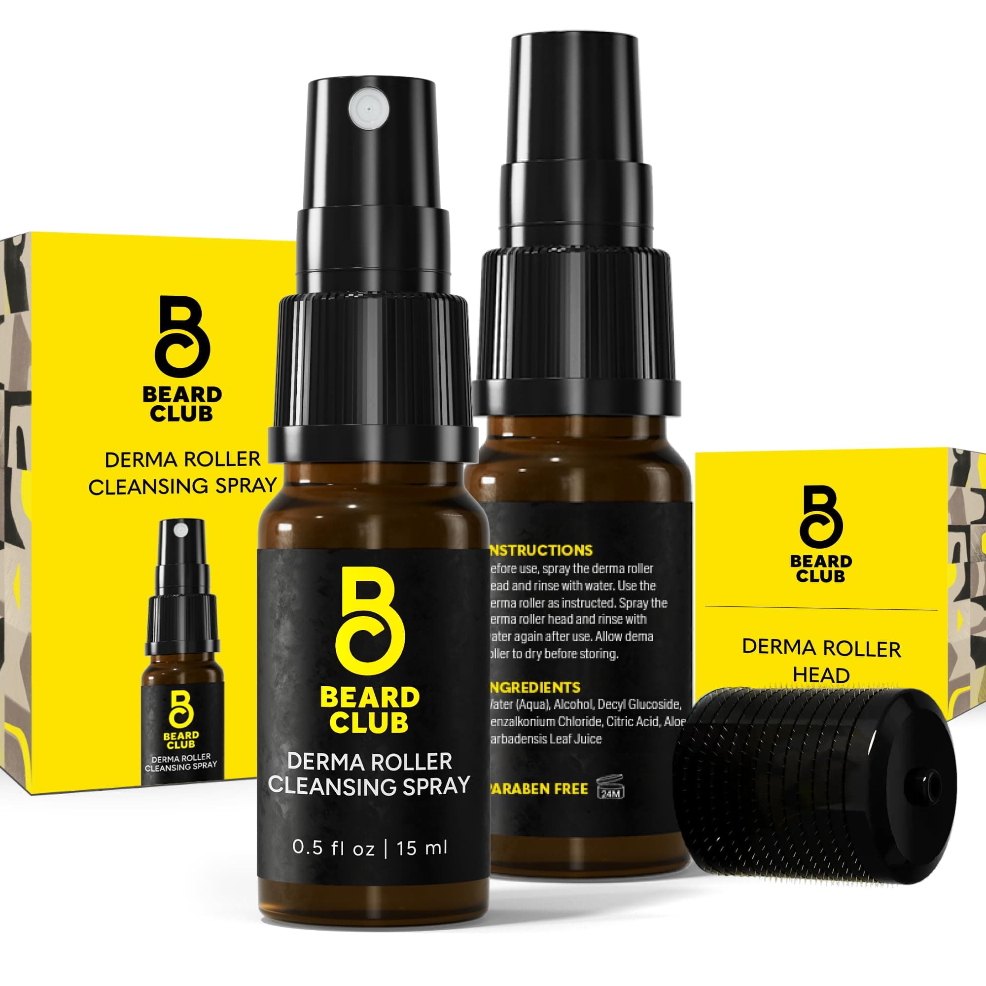 The Beard Club Derma Roller Replacement Head & Cleansing Spray - 0.3mm Titanium Microneedles - Replace, Clean and Prolong Derma Roller Life