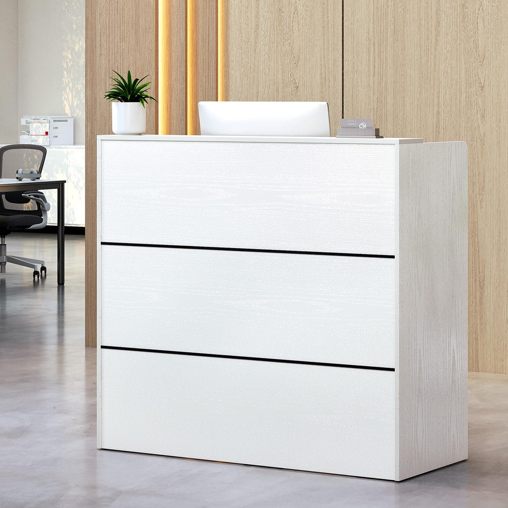 TC-HOMENY Reception Desk Counter Table, 48'' White Reception Desk Retail Counter Modern with Cable Grommet,Beauty Salon, for Home Office(48" L x 20" W x 43" H)
