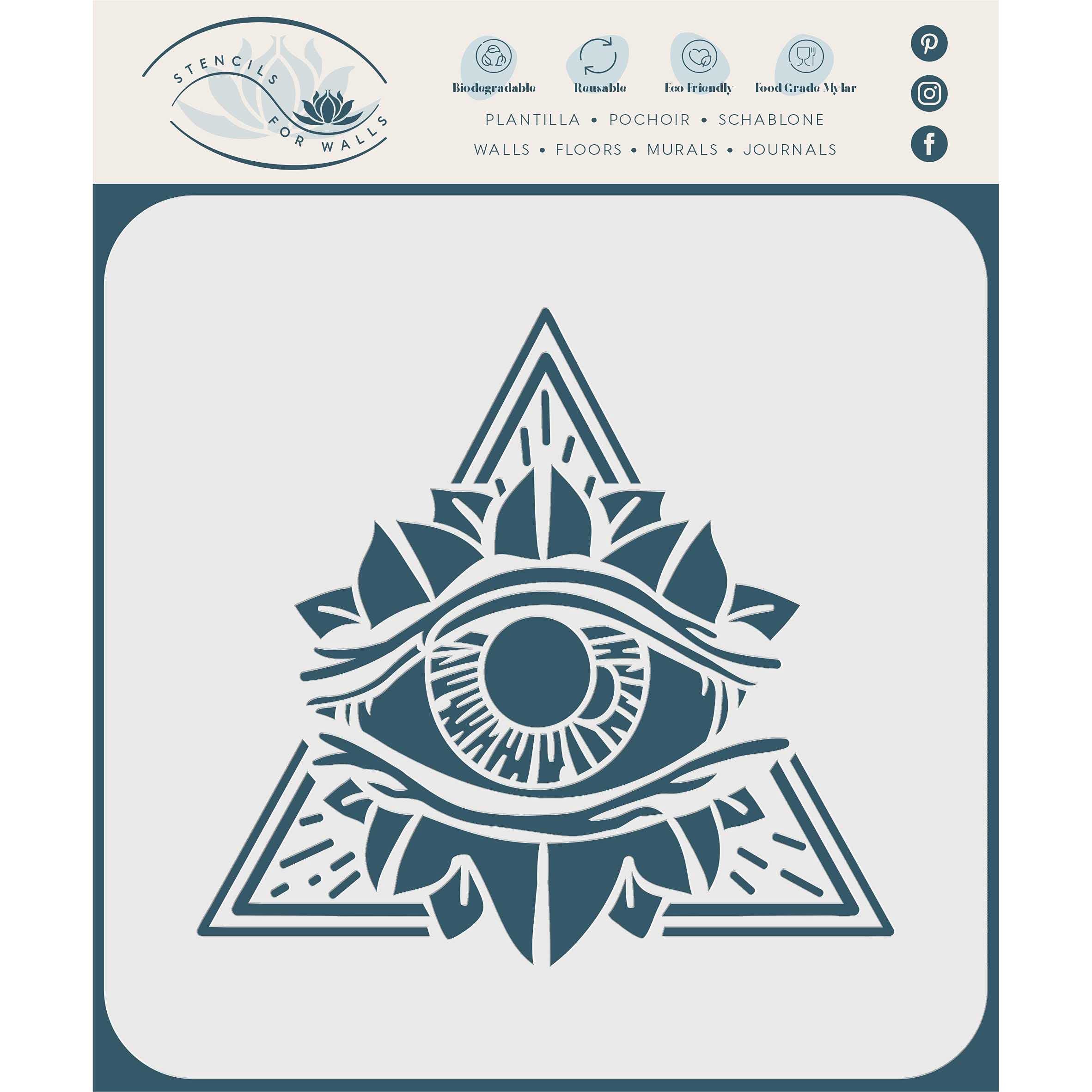 All Seeing Eye Stencil, 11.4 x 10.8 cm (S) - Pyramid Symbol Eye of Providence Triangle Magic Freemasonry Spiritual Esoteric Stencils for Painting Template