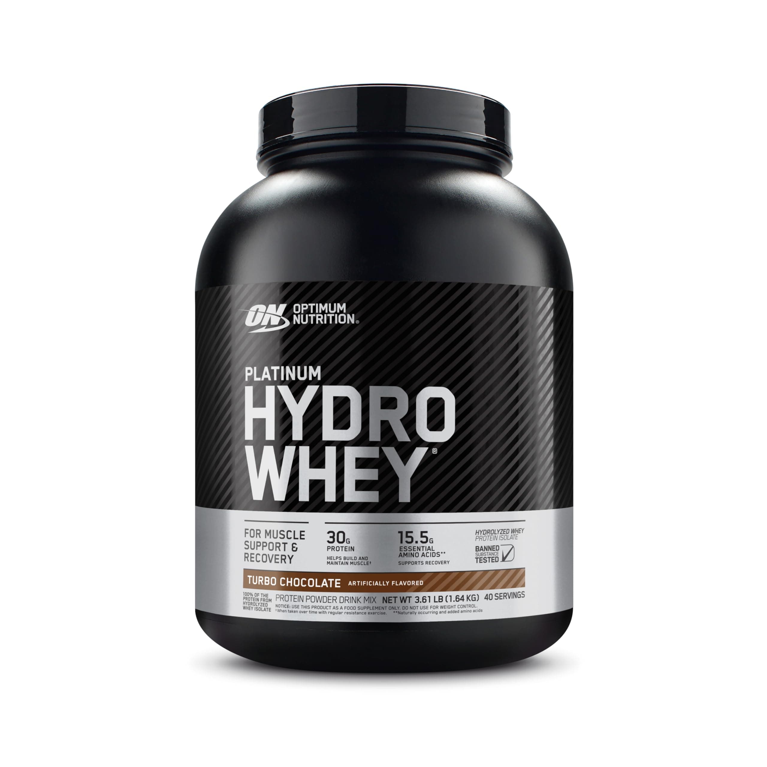 Optimum Nutrition Platinum Hydrowhey Protein Powder, 100% Hydrolyzed Whey Protein Isolate Powder, Flavor: Turbo Chocolate, 40 Servings, 3.61 Pounds (Packaging May Vary)