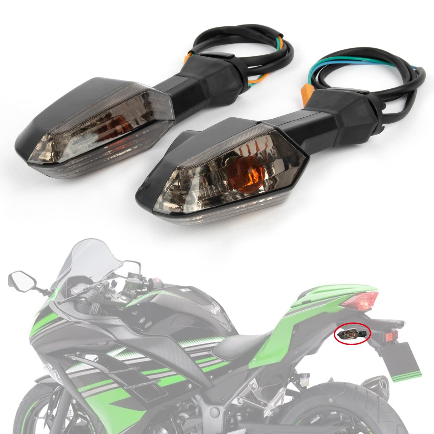 PSLER Front Rear Turn Signal Indicator Light Taillight for Ninja 650 ER-6F 2012-2016 for Ninja 300 EX300 2012-2016 and for Ninja 1000 2011-2017 (Smoke)