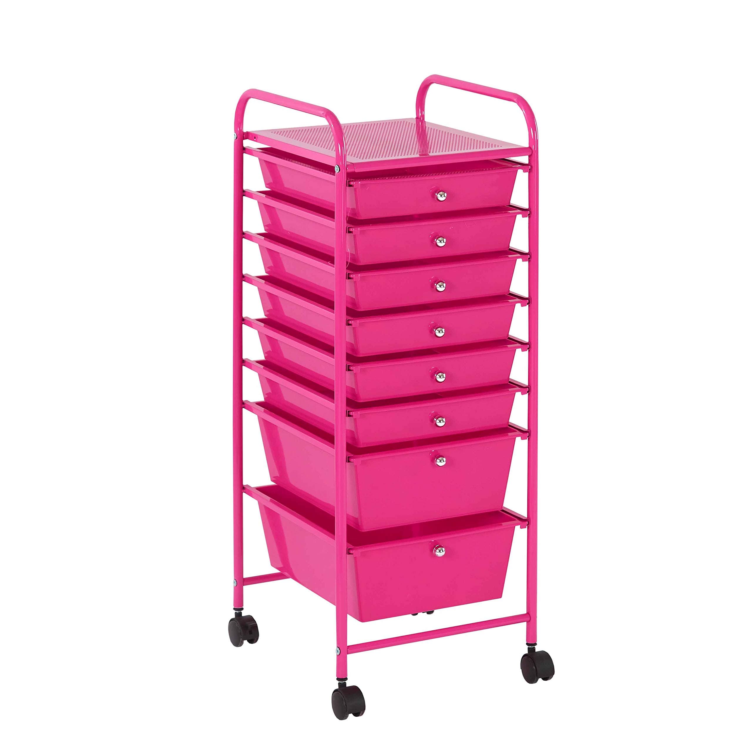 8 Drawer Rolling Storage Cart, Pink