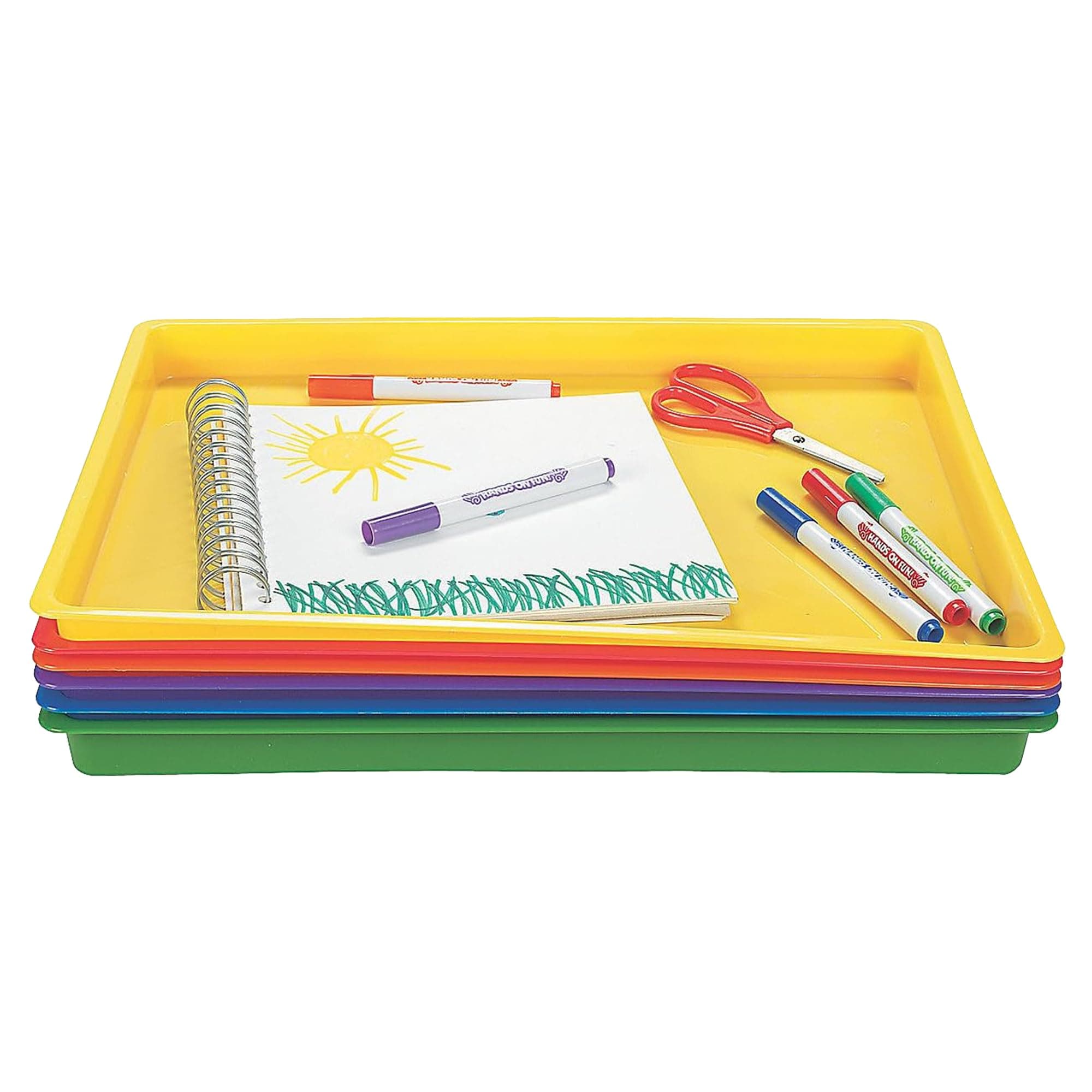 Fun Express Plastic Trays for Classroom Organization - Set of 6 Colorful Art & Craft for Kids | Stackable Activity Trays for Preschool, Daycare & Educational Activities | Multi-Purpose Design