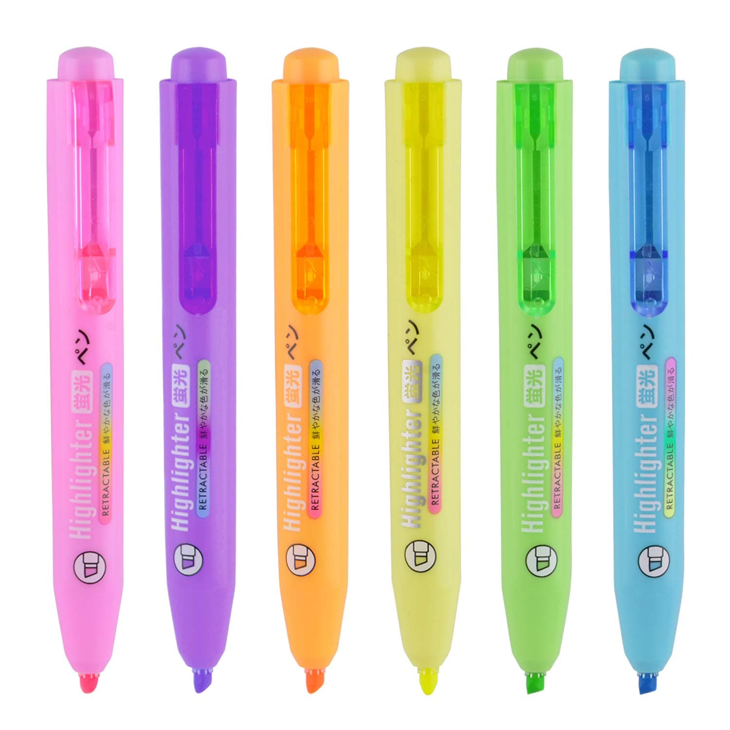 MOACC Pocket Highlighters, Retractable Highlighter, Chisel Tip Clickable High Lighters Assorted Colors, 6-Count