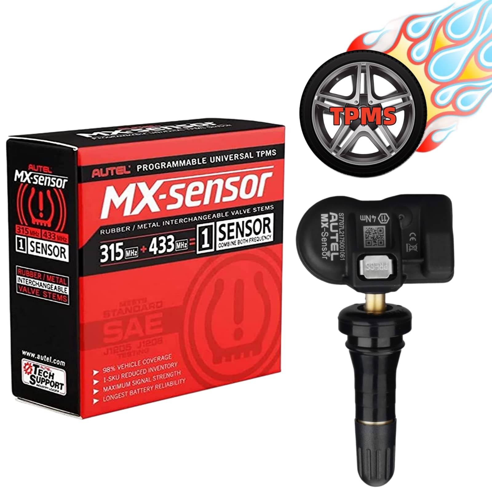 Autel MaxiTPMS 315Mhz/433Mhz 2In1 Universal Programmable OEM TPMS fit Tire Pressure Monitoring MX-Sensor Press-in Rubber Valve 1PC for TS401/TS408/TS501/TS508/TS608/MK808TS/MS906TS/ITS600