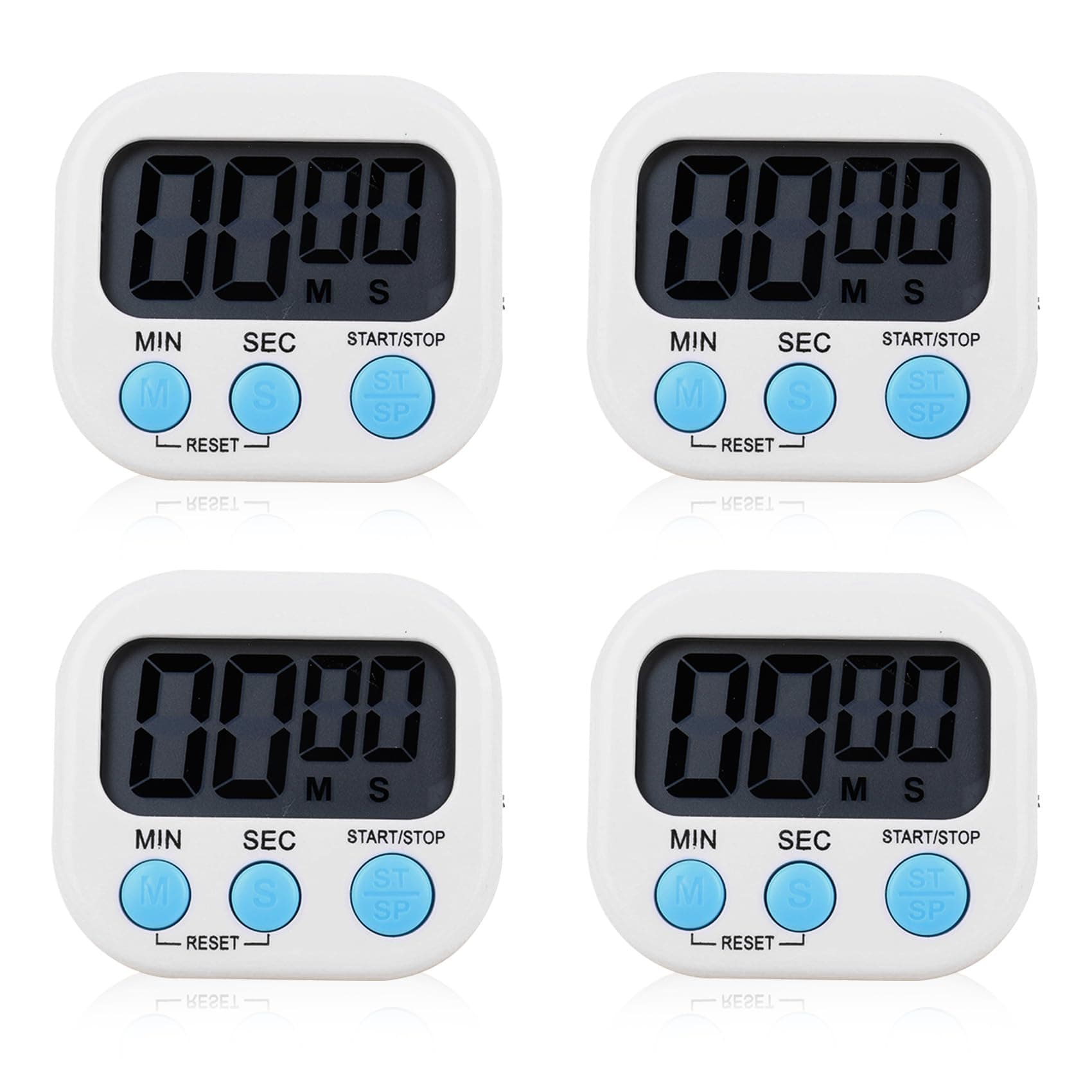 SULIVES 4PCS Digital Kitchen Timer Magnetic Backing Stand Timers, LCD Display Loud Alarm Timer Clock for Baking, Kitchen, Study, Exercise Training, Count
