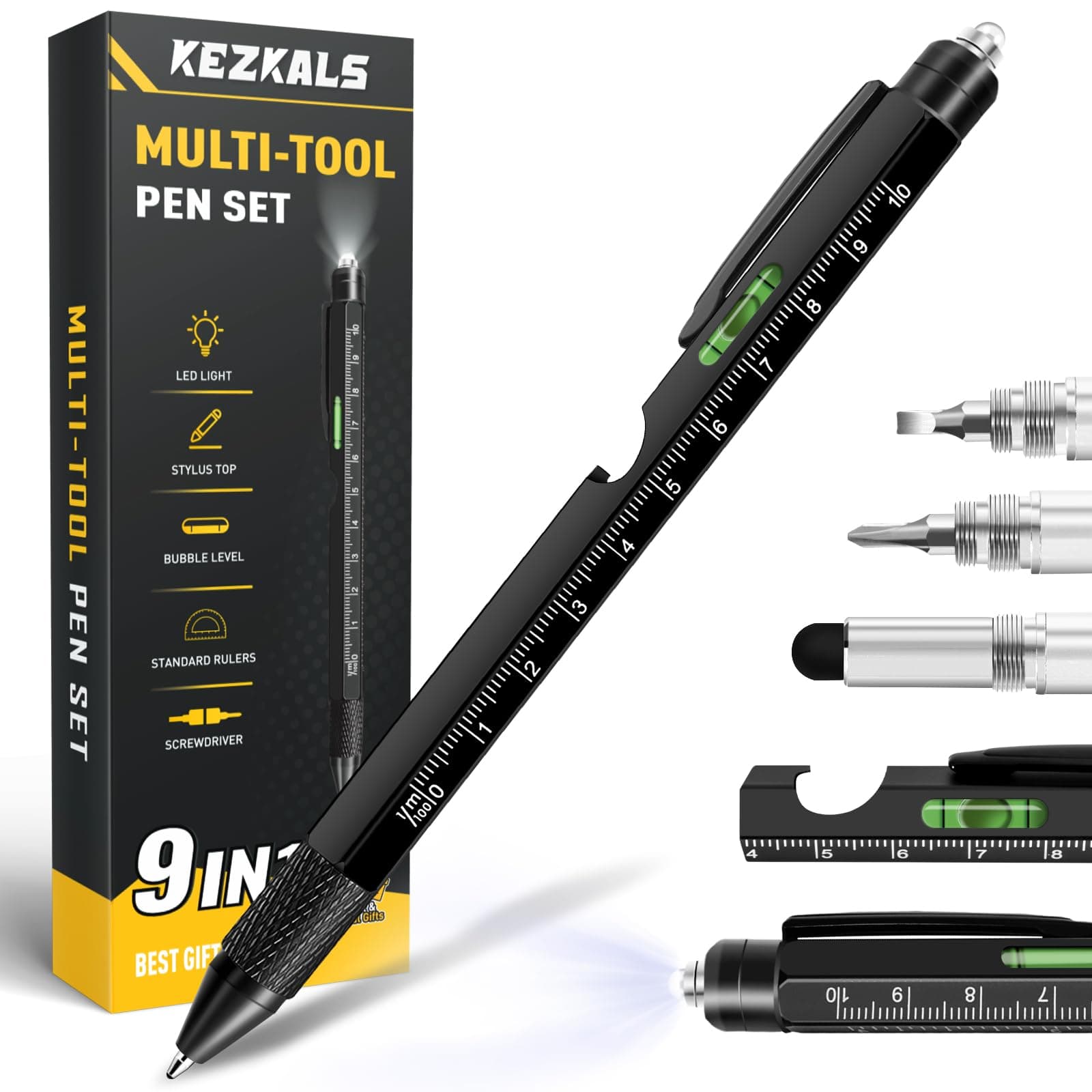 KEZKALS Gifts for Men, 9 in 1 Multitool Pen, Fathers Day Mens Gifts for Husband Dad, Anniversary Birthday Gifts for Men, Fathers Day Gift from Daughter, Dad Gifts for Fathers Day, Cool Gadgets Tools