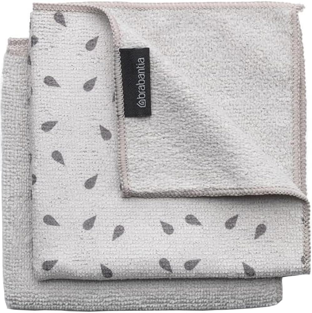 Brabantia x2 Microfiber Cleaning Dish Cloths (Light Gray) Absorbent Hygenic Rags for Washing, Drying (12x12)