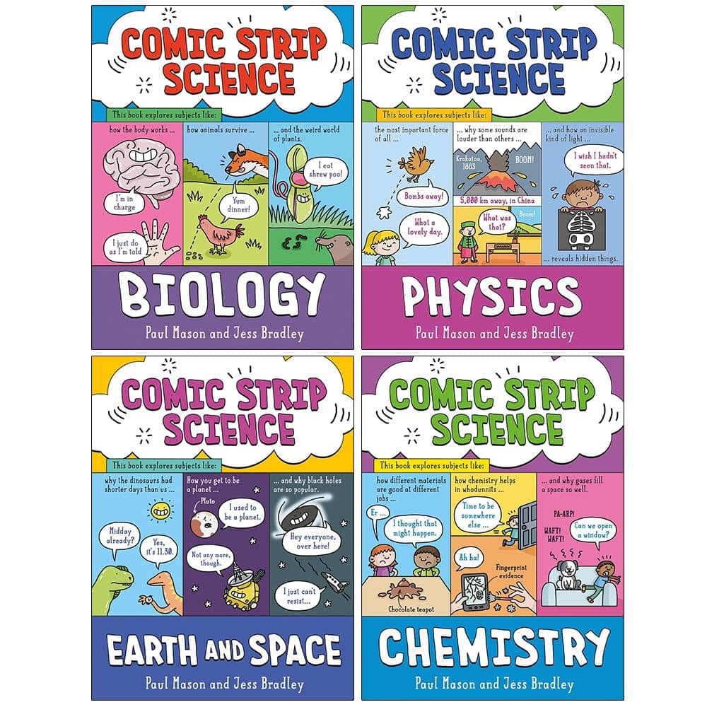 Comic Strip Science Series 4 Books Collection Set By Paul Mason (Biology, Physics, Earth and Space & Chemistry)
