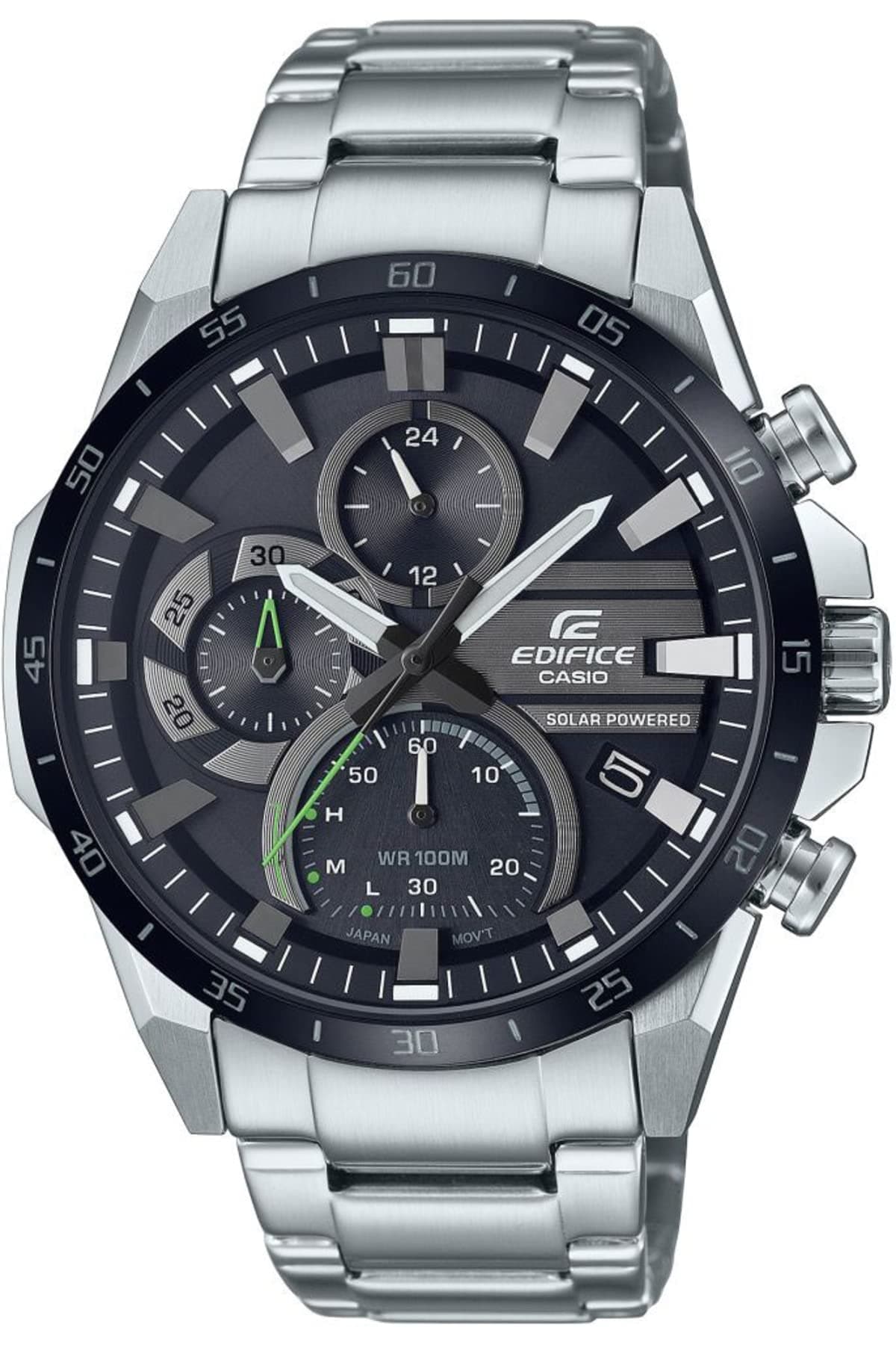 Casio Edifice EQS-940DB-1AVUDF Black Analog Dial Silver Stainless Steel Band Men's Watch Solar Powered Chronograph ED547