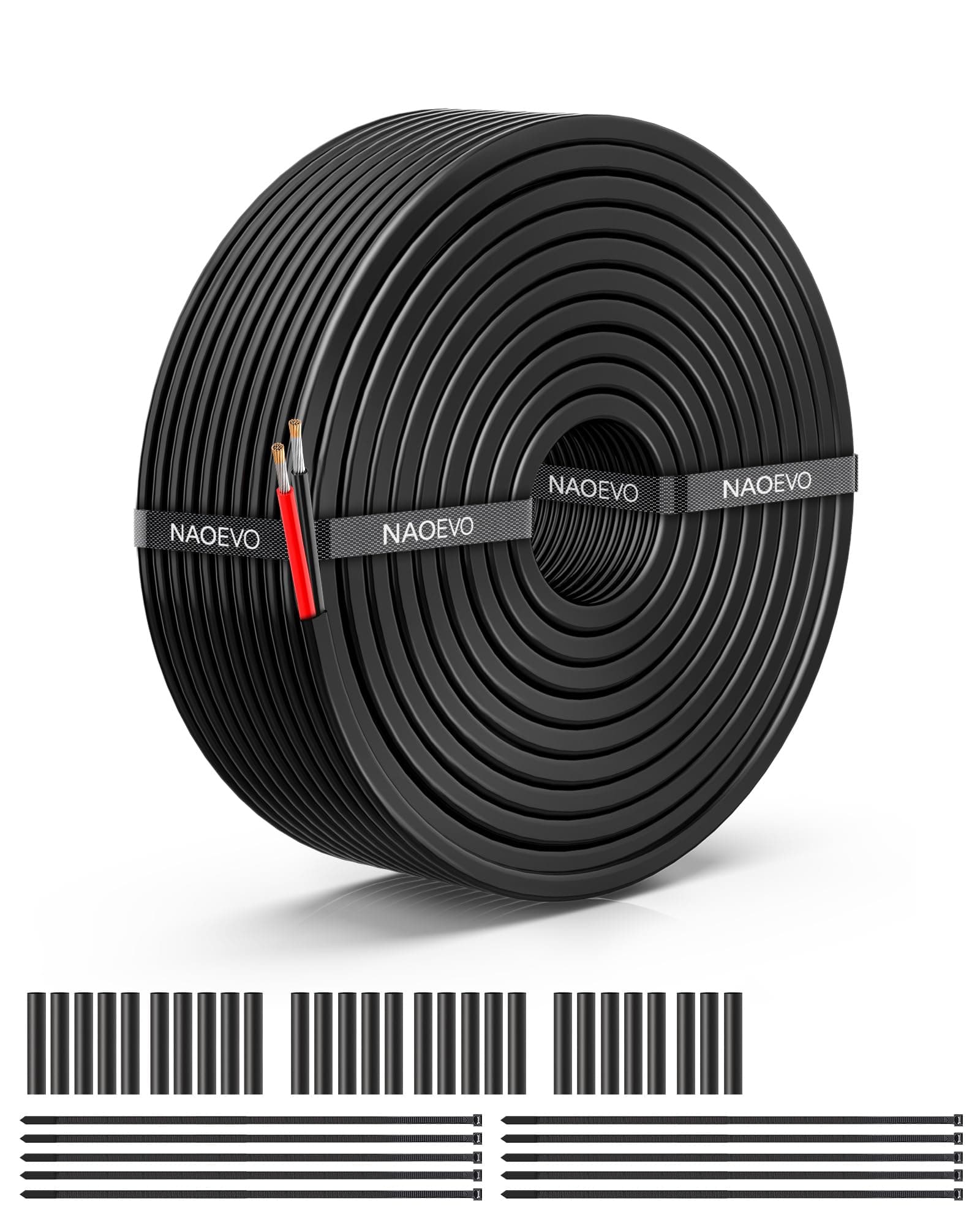 NAOEVO 10 Gauge Wire 2 Conductor Electrical Wire, 10 AWG Stranded PVC Cord, 12V Low Voltage/Tinned Copper/Flexible Cable for Automotive Wiring, Lamp Cord, Marine Cable (50FT)