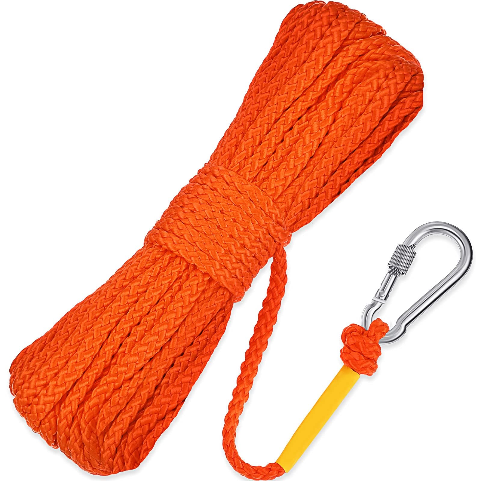 Shappy Hollow Braided Polypropylene Line Rope Heaving Line with Spring Hook for Ring Buoy Pool Life Preserver Ring Rope Boat Anchor Rope (Orange,15 m/ 16.4 Yards)