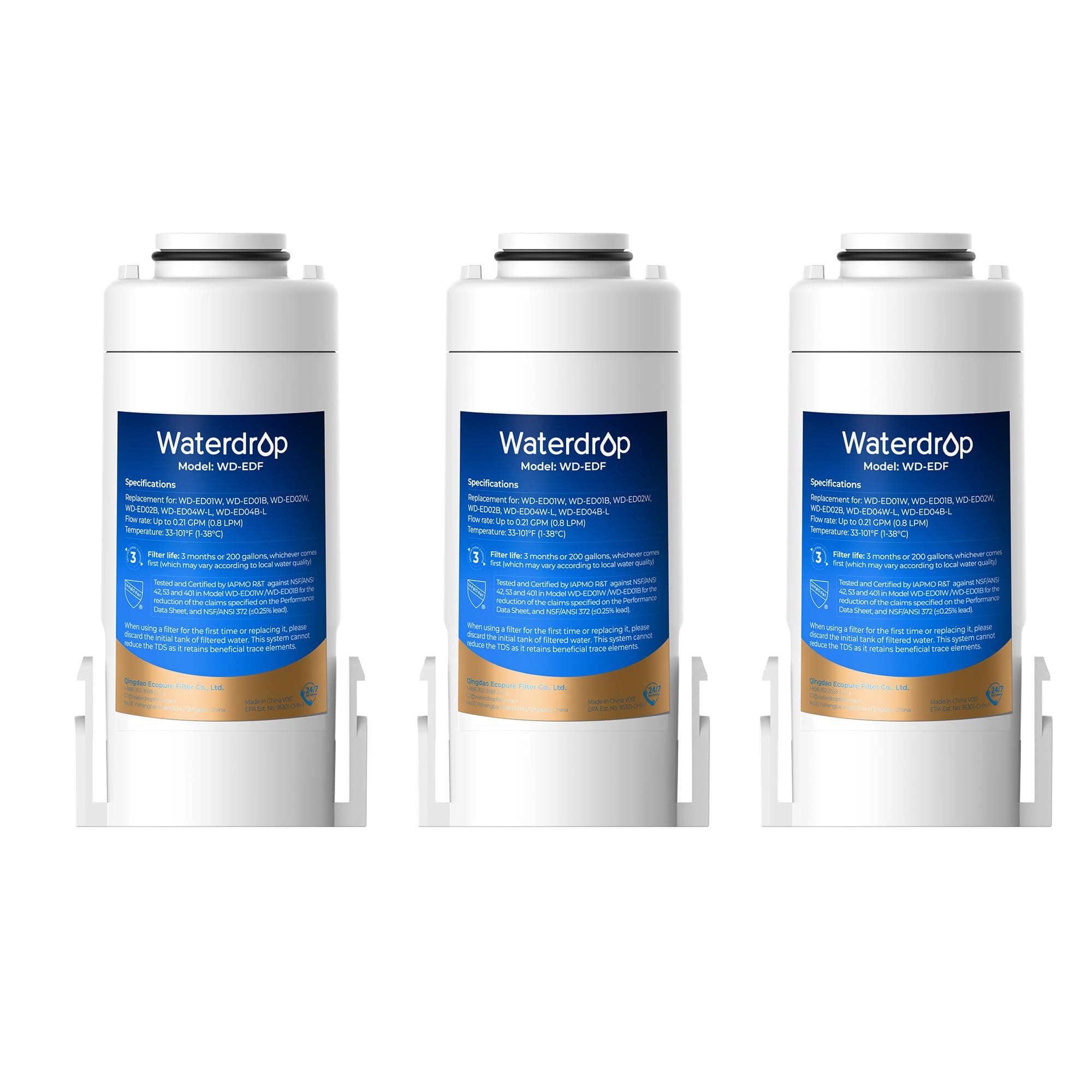 WD-EDF Replacement Filters for Waterdrop Instant Water Filter Jug, WD-ED01, WD-ED02, WD-ED04, Last Up to 3 Months or 757 litres (Pack of 3)