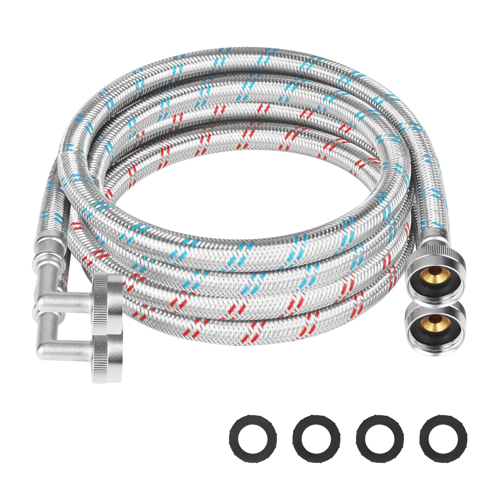 Washing Machine Hoses,8ft 90 Degree Elbow Washer Hoses,2pack ¾" Stainless Steel Braided Burst Proof Water Supply Lines Universal Fit to Hot and Cold Connector