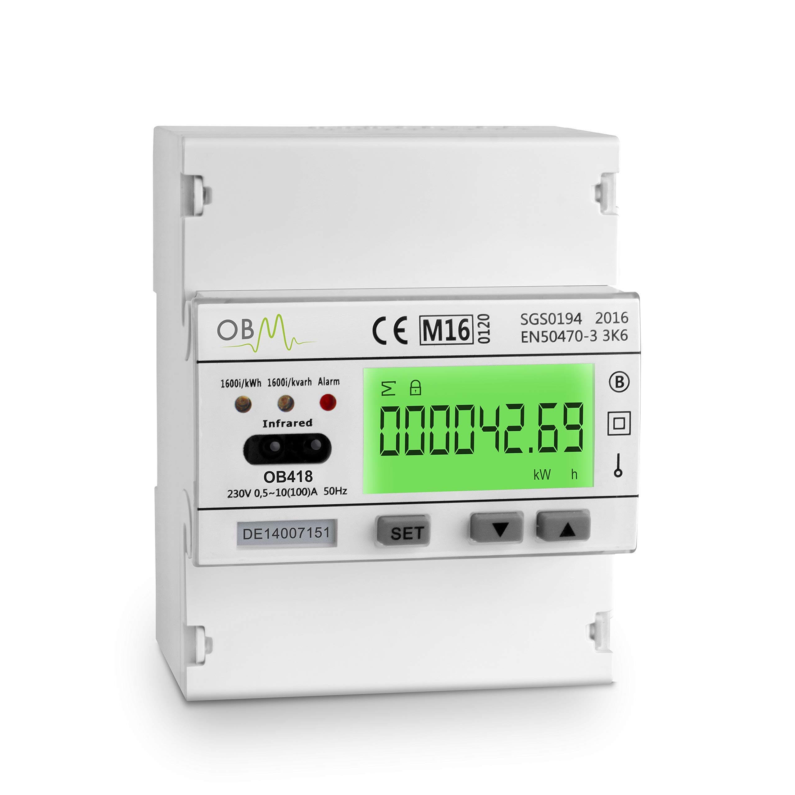 OB418 Electric Meter. 100A Direct Connected. MID Certified. IR,Pulse & RS485 Modbus Communication. Time of Use and up to 4 Tariff 's.