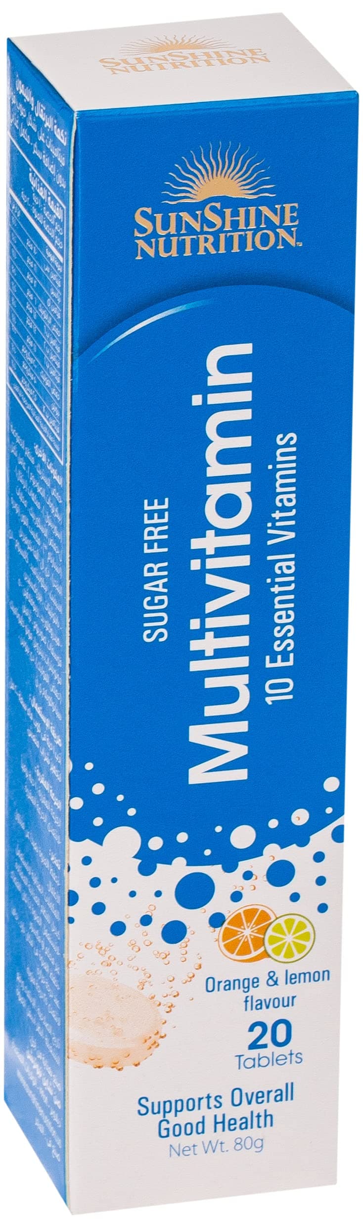 Sunshine Nutrition Multivitamins Effervescent 20 Tablets | With 10 Essential Vitamins | Orange Lemon Flavor