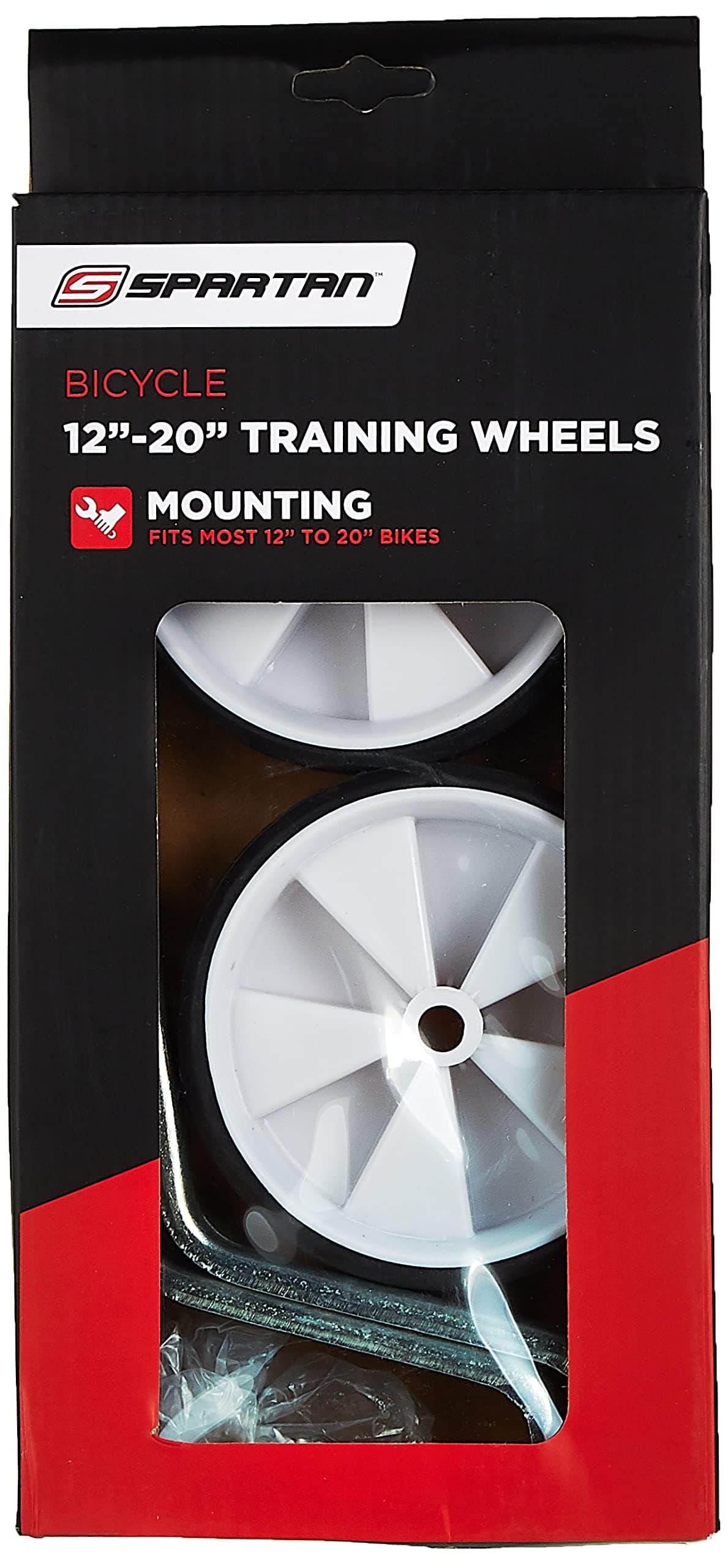 Spartan Training Wheels Adjustable for 12″‑20″ Bicycles | Easy Fit Universal Kit Reinforced Metal Brackets Durable Plastic Wheels Lightweight Stability Balance Support for Kids Bike | SP‑9035