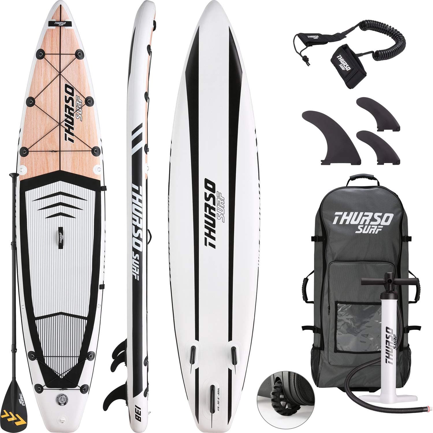 THURSO SURF Expedition Touring Inflatable Stand Up Paddle Board SUP 350 x 76 x 15 cm Two Layer Deluxe Package Includes Carbon Shaft Paddle/2+1 Quick Lock Fins/Leash/Pump/Roller Backpack(2019)