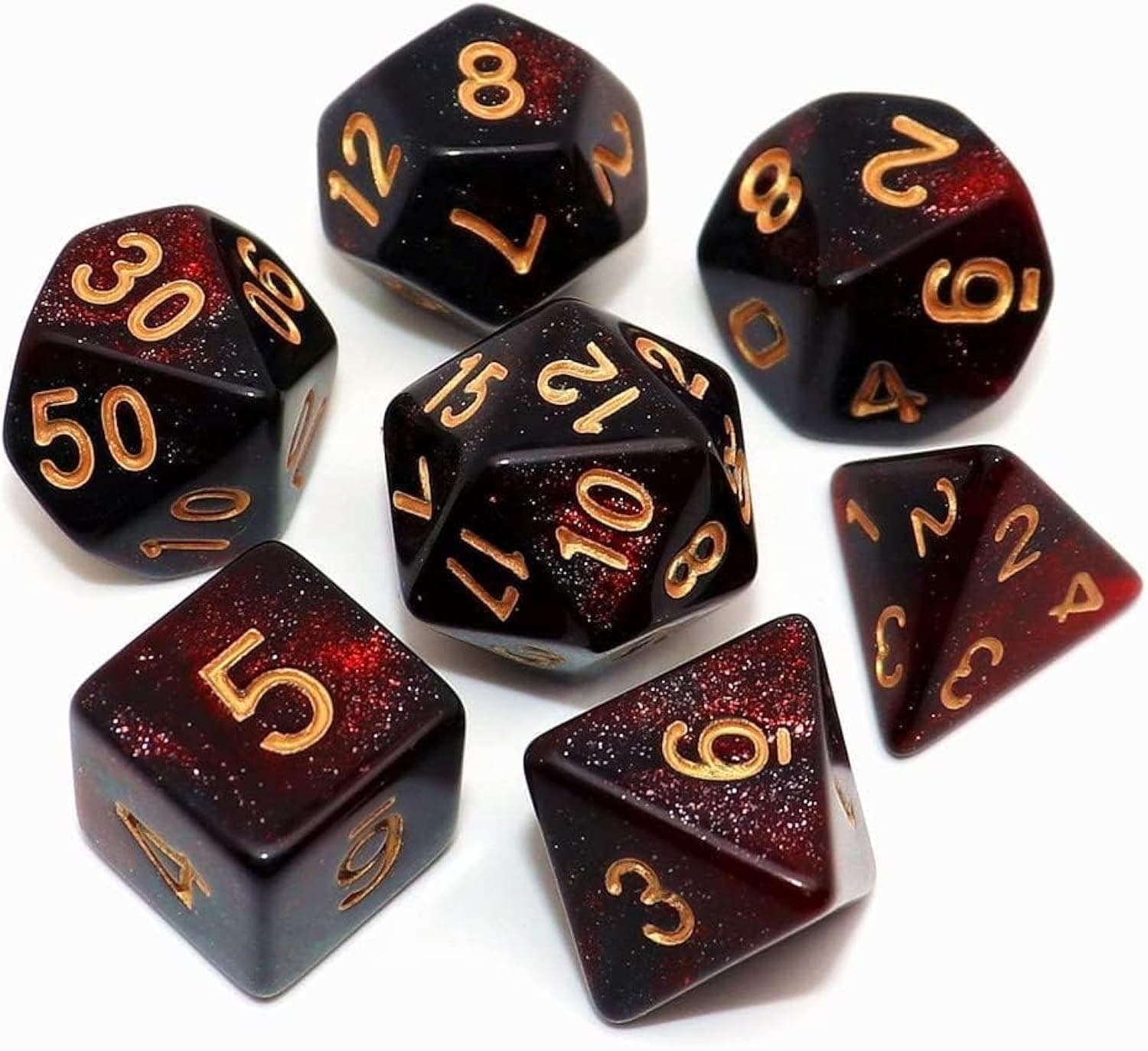 – THE WHITE SHOP Dice Set, Polyhedral Dice Set - Red Mix Black Nebula Dice for Dungeon and Dragons D&D, MTG, 7-Die RPG Set