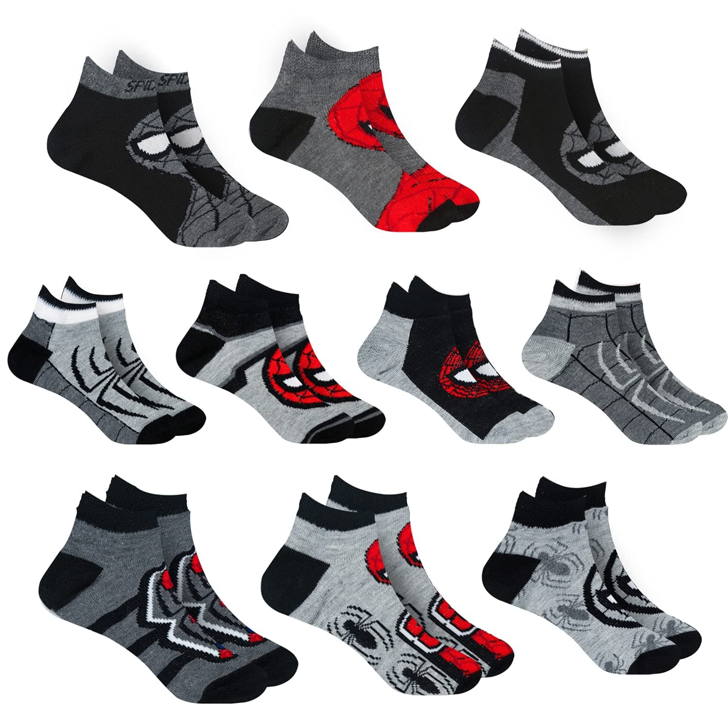 Marvel Spider-man Socks for Boys, 10 Pairs Low Cut Socks for Boys Ages 3-9