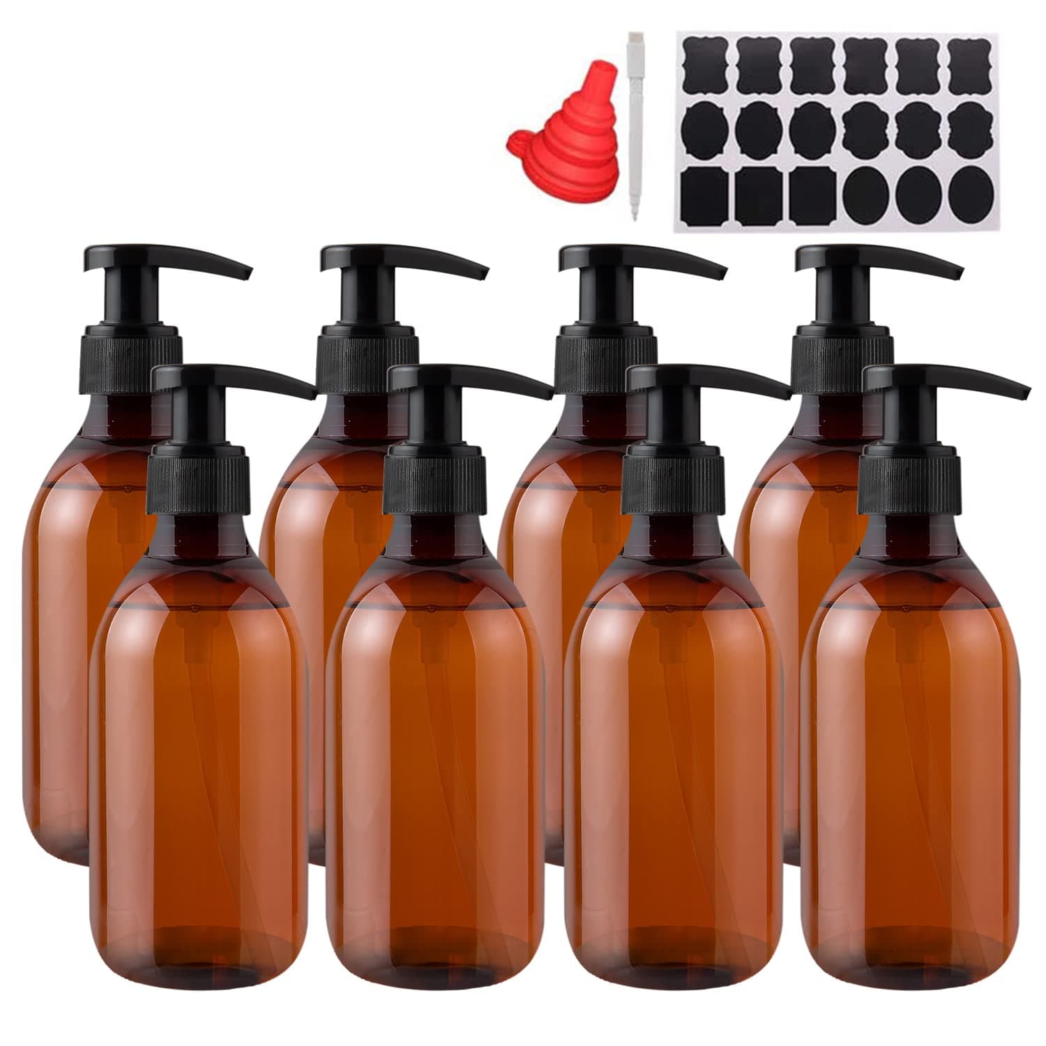 YBCPACK 8 Pack 250ml Plastic Soap Dispenser Bottles,Amber Pump Bottle Dispenser Refillable for Bathroom,Conditioner, Hand Soap,Shampoo, Lotions etc.