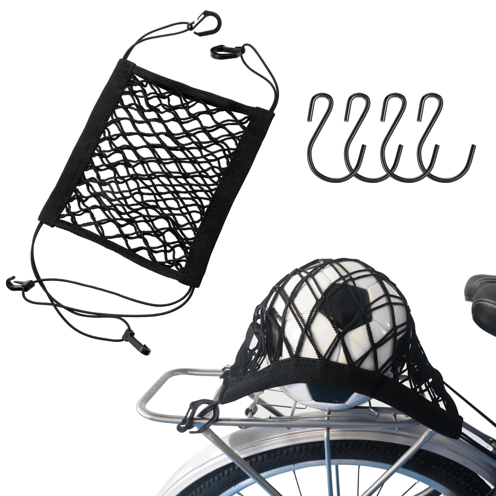 Upgrade Bike Cargo Net, 10"X11" Double Layer Storage Bungee Net with 8 Strong Hooks, High-Elastic Storage Cargo Rack Net for Bikes, Electric Bikes, Scooters, Motorcycles