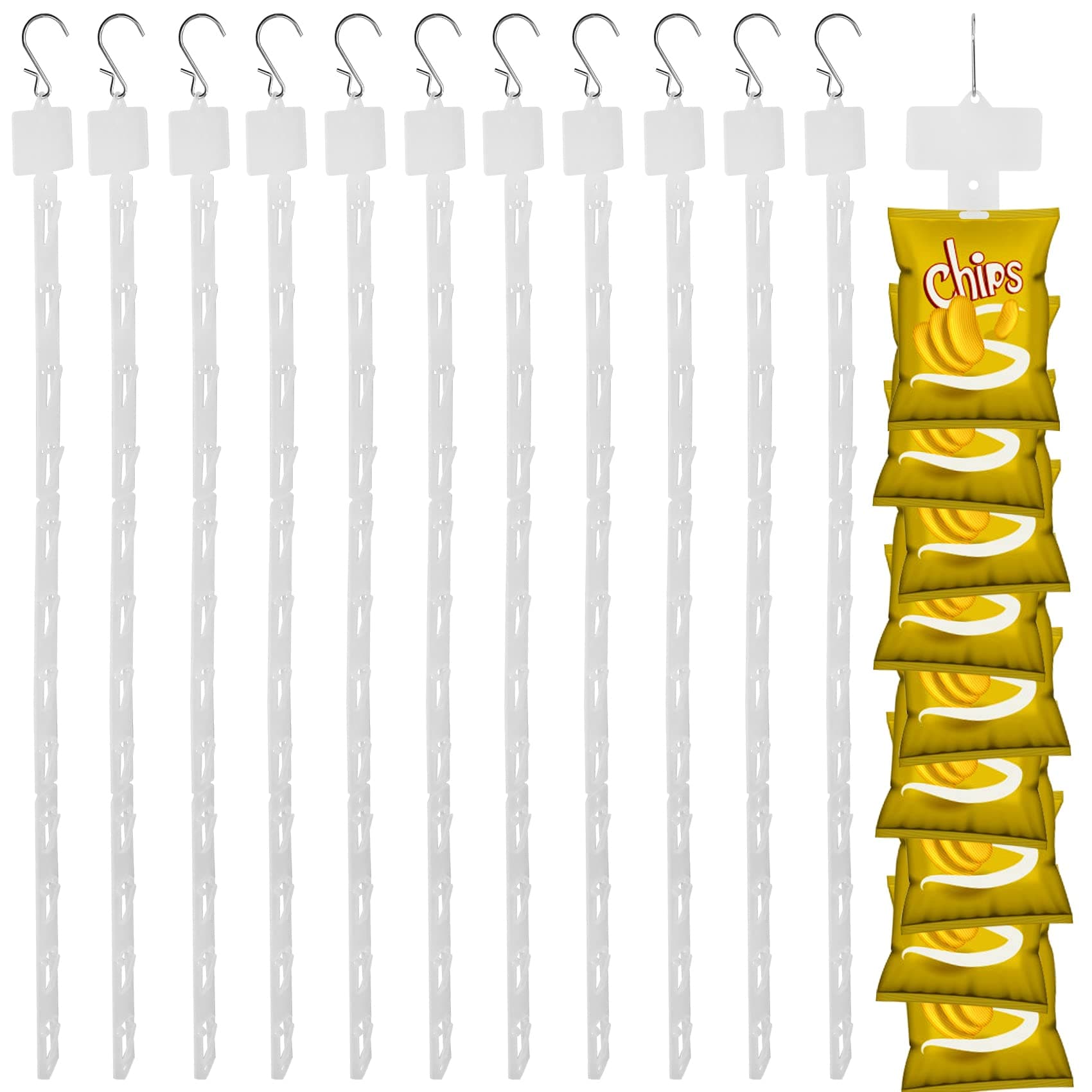12 Pack Station Hanging Merchandise Strips with S Hooks, 12 Stations Plastic Display Strpis for Retail Display with Label Header