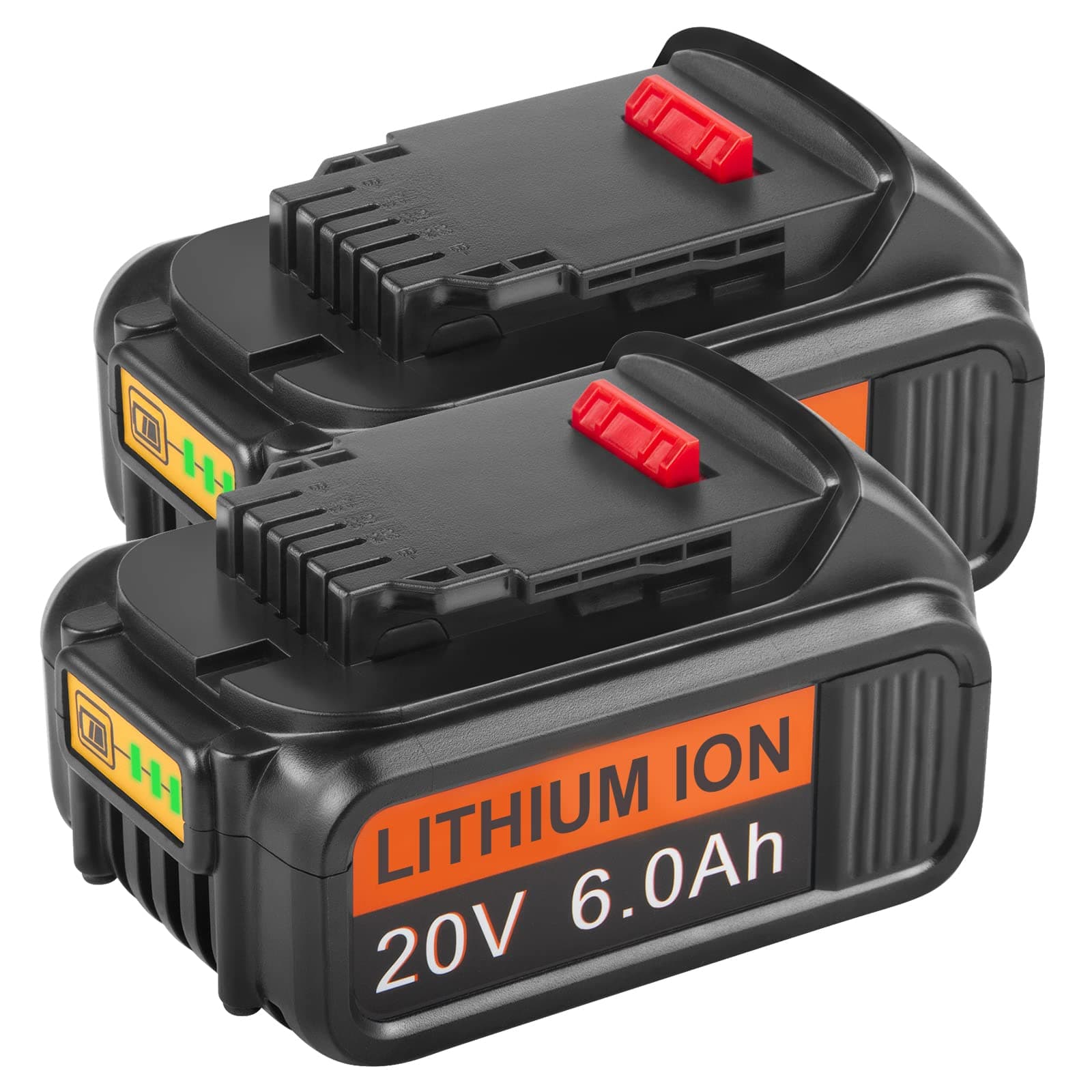 DCB206 20V 6000mAh Lithium Battery Replacement for DeWalt 20V MAX DCB204 DCB200 DCB205-2 DCB201 DCB203 DCB181 DCB180 20V DCD/DCF/DCG/DCS Series Cordless Power Tools (2 Packs)