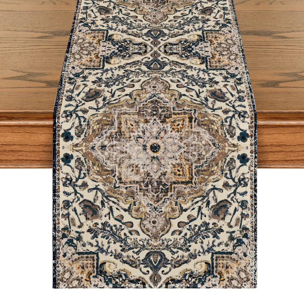Artoid Mode Dark Blue Boho Bohemia Style Table Runner, Country Rustic Farmhouse Magical Halloween Kitchen Dining Table Decoration for Home Party Decor 13x72 Inch