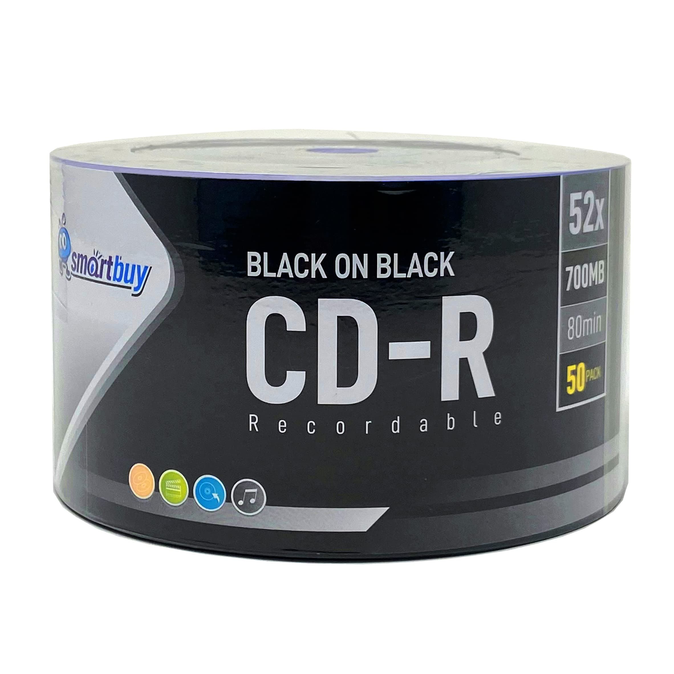 50 Pack Smartbuy CD-R 52X 700MB 80 Mins Double Side Black Vinyl Blank Recordable Disc