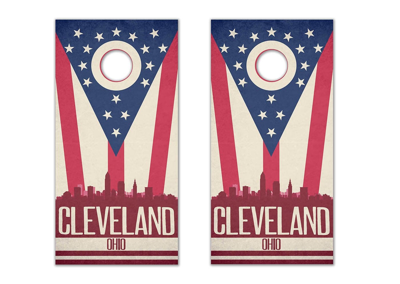 State Flag City Skylines Cornhole Decals - Cornhole Crew - ACA Regulation Size Cornhole Board Decals