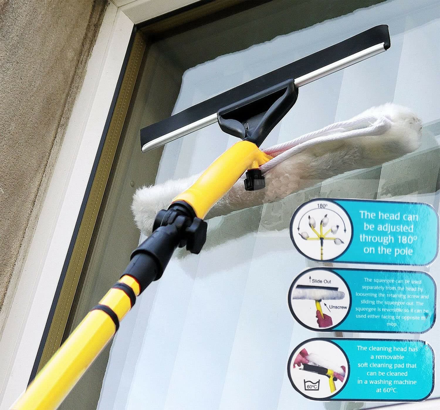 Professional Window Squeegee Cleaner Equipment,350cm Extendable Window Pole Glass Cleaning Tools for Indoor/Outdoor for High Window (Complete Kit)
