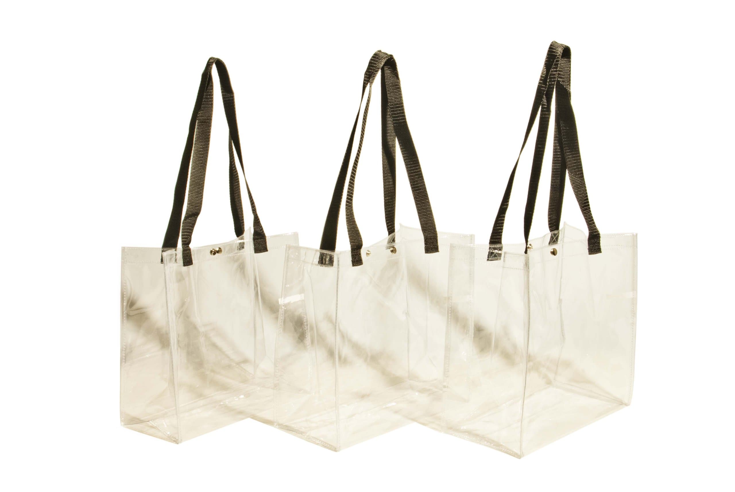 3-Pack: Clear 12 x 12 x 6 NFL Stadium Tote Bag with Black Handles