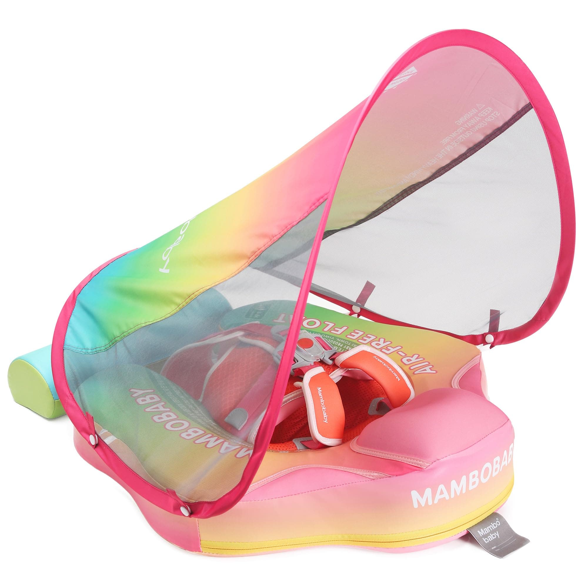 Mambobaby Float with Canopy Baby Float Non-Inflatable Baby Pool Float Solid Swimming Float Upgraded Add Tail Never Flip Over for Infant 3-24 Months, Rainbow Pink