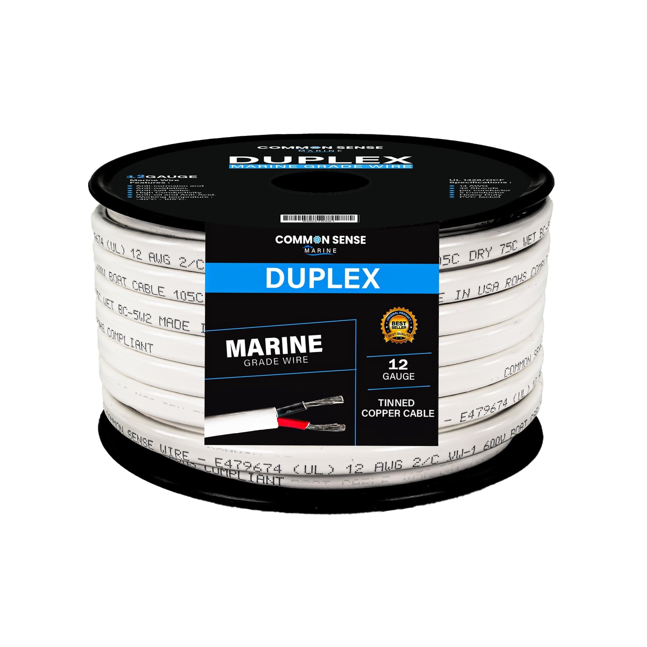 12 Gauge 2 Conductor Marine Wire - 18 ft Duplex Flat Marine Grade Wire Tinned Copper Oxygen-Free Insulated - 12/2 AWG UL 1426 Standard PVC Wire for Boat, Automotive, Speakers, Camper & Trailers