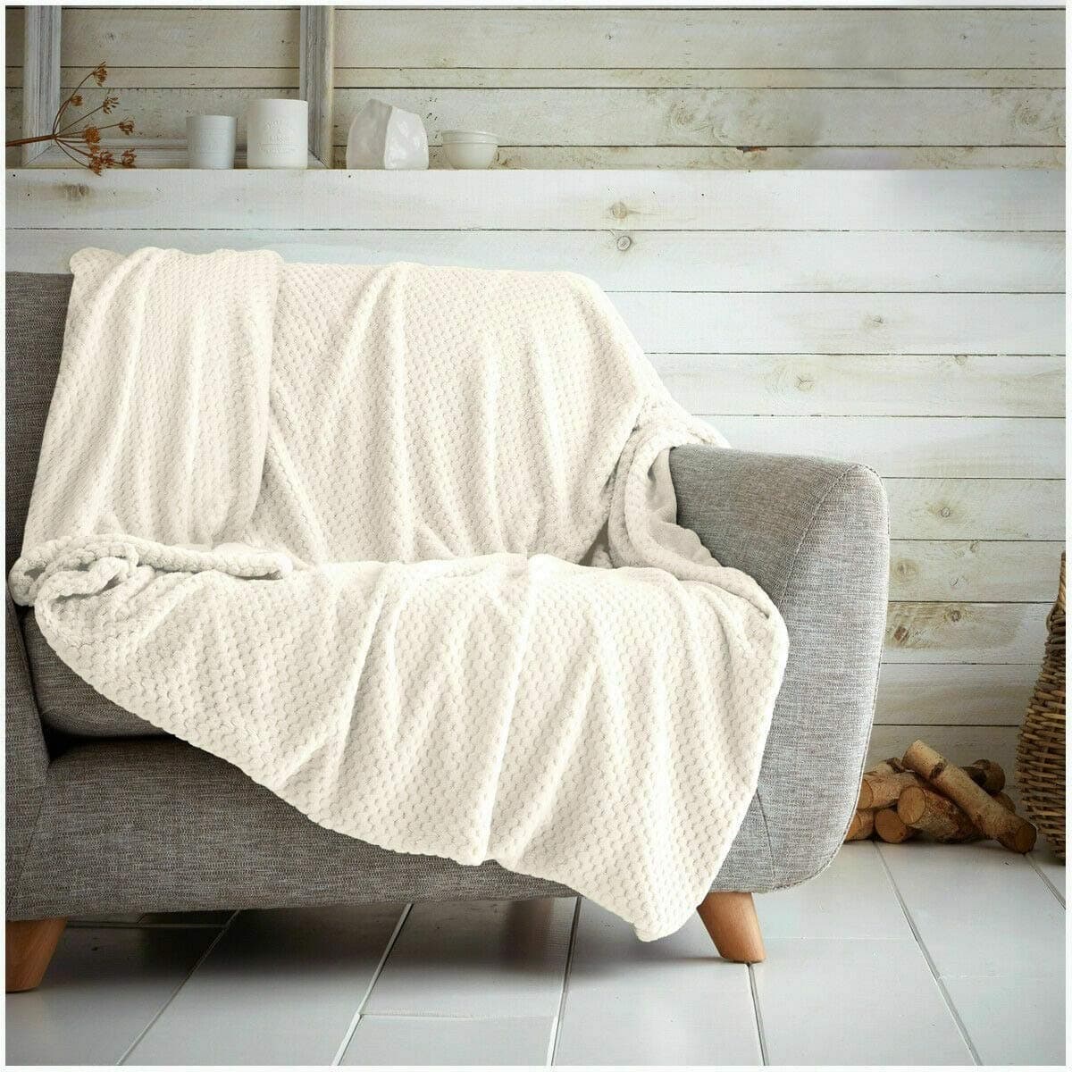 Kinfolk Textile Waffle Throw Honeycomb Blanket Soft Warm Cuddly Sofa Travel Bedspread (Cream, Double - 150 x 200cm)