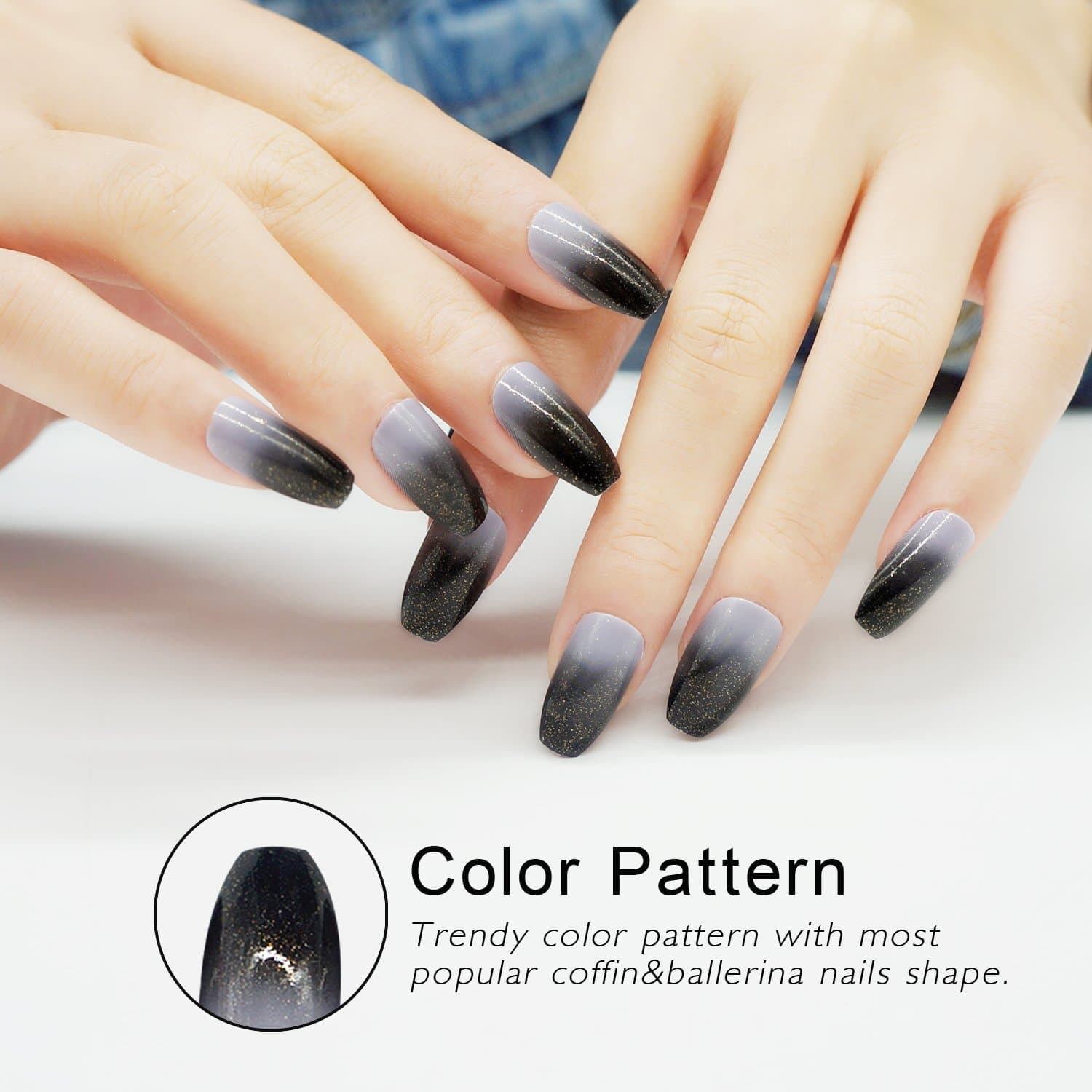 False Nails Coffin Shape with Designs 24 Pieces Full Cover Ballerina Girls Fake Nails