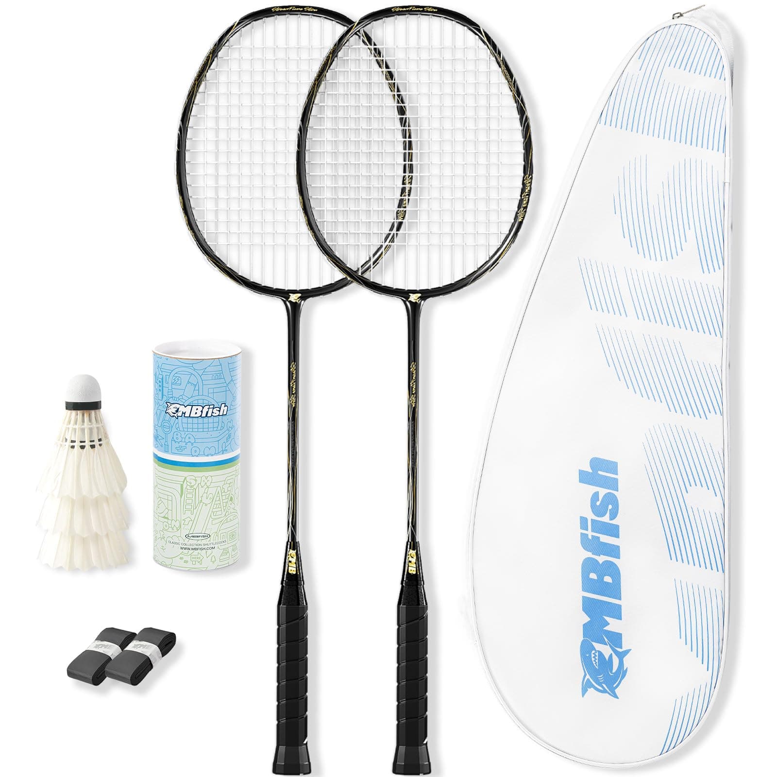 Badminton Racket Set with 2 Carbon Fiber Rackets, 3 Shuttlecocks, 2 Replacement Racket Grip Tapes and 1 Badminton Bag - Perfect for Beginners & Outdoor Games 4U