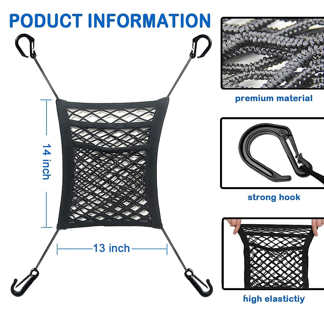 Lustre 3-Layer Car Mesh Organizer, Seat Back Net Bag, Barrier of Backseat Pet Kids, Cargo Tissue Purse Holder, Driver Storage Netting Pouch