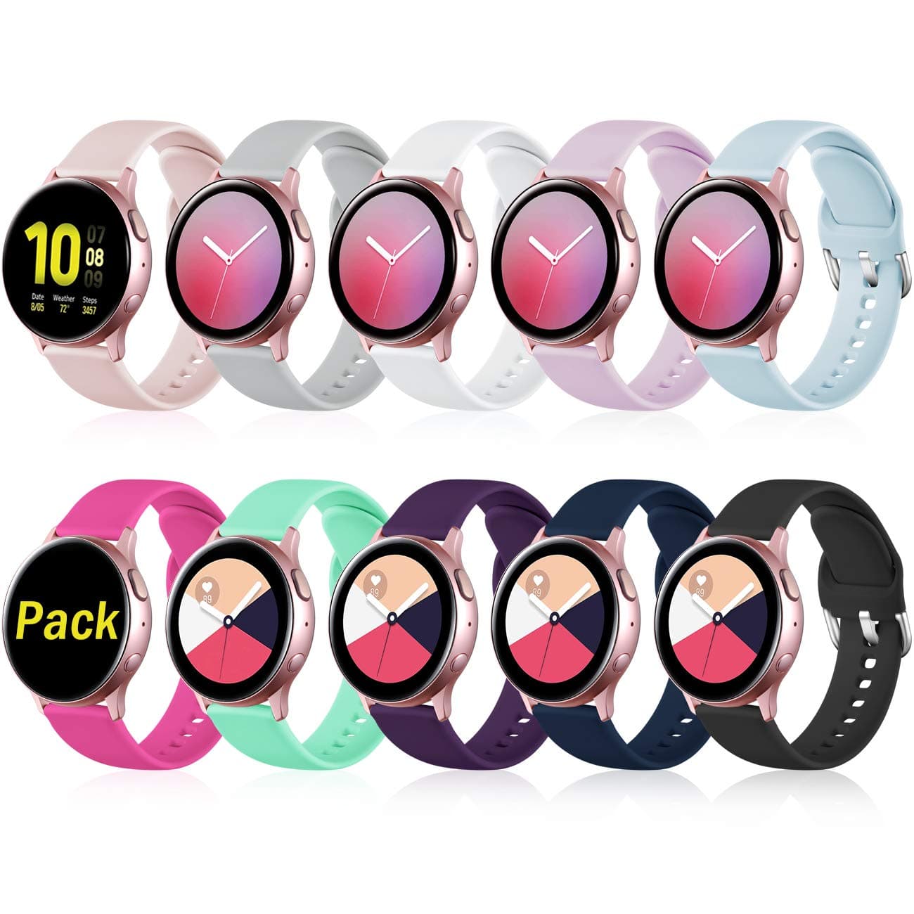 GEAK for Samsung Galaxy Watch Active/Active 2 40mm/44mm Bands, 20mm Soft Silicone Sports Wristband Compatible for Galaxy Watch Bands 42mm/Gear S2 Classic/Gear Sport Smart Watch Women Men Small 10Pack