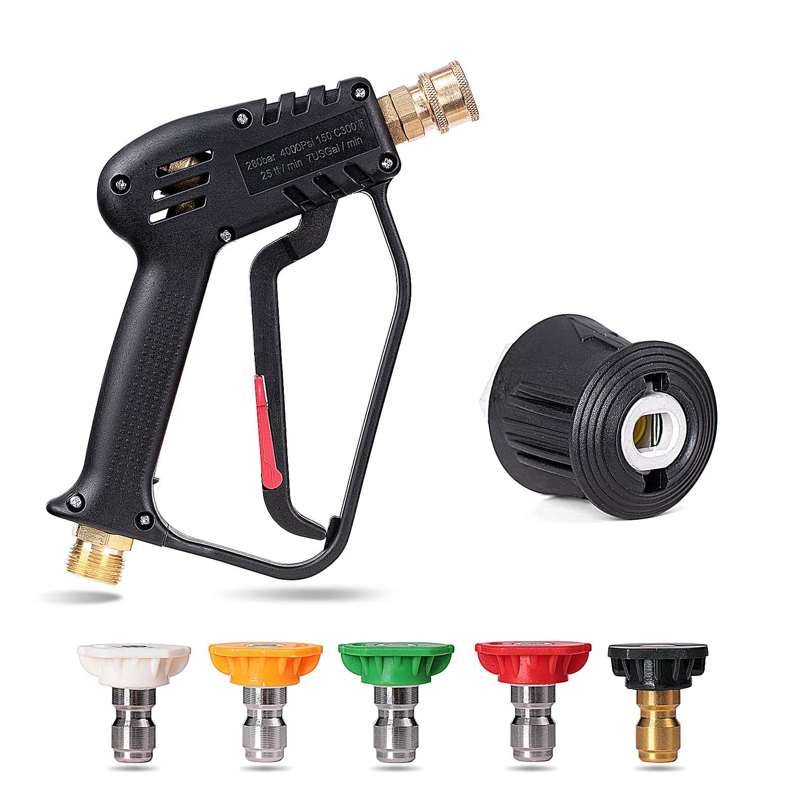 YUET Pressure Washer Gun with 5 Removable Spray Nozzle Tips, Quick Connector and 1/4" Adapter for Karcher, Car Nozzle Cleaner, M22-14mm Fitting, Cleaning Kits for Karcher